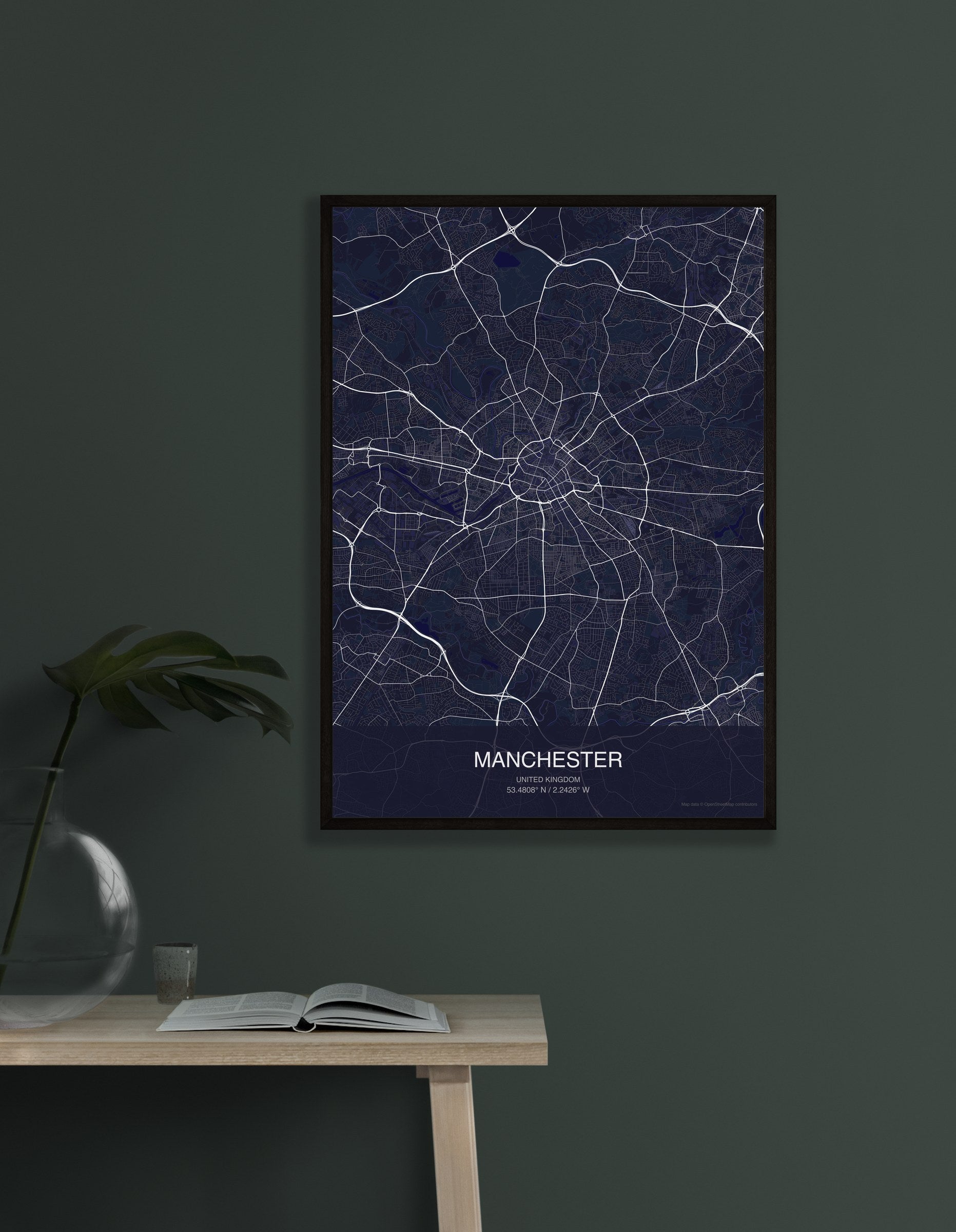 Manchester map digital download - Dark style