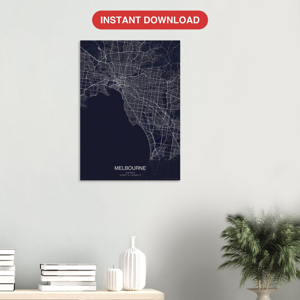 Melbourne map digital download — Dark style, instant download