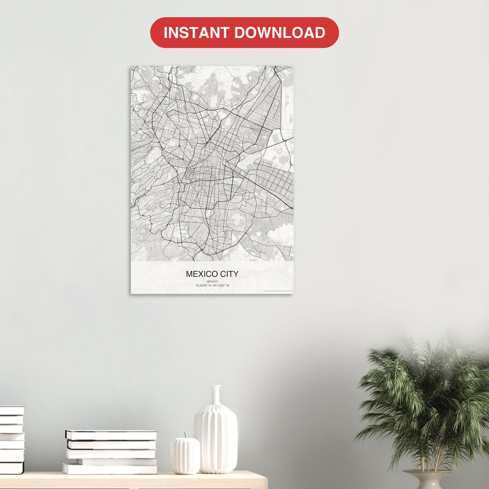 Mexico City map digital download — Classic style, instant download