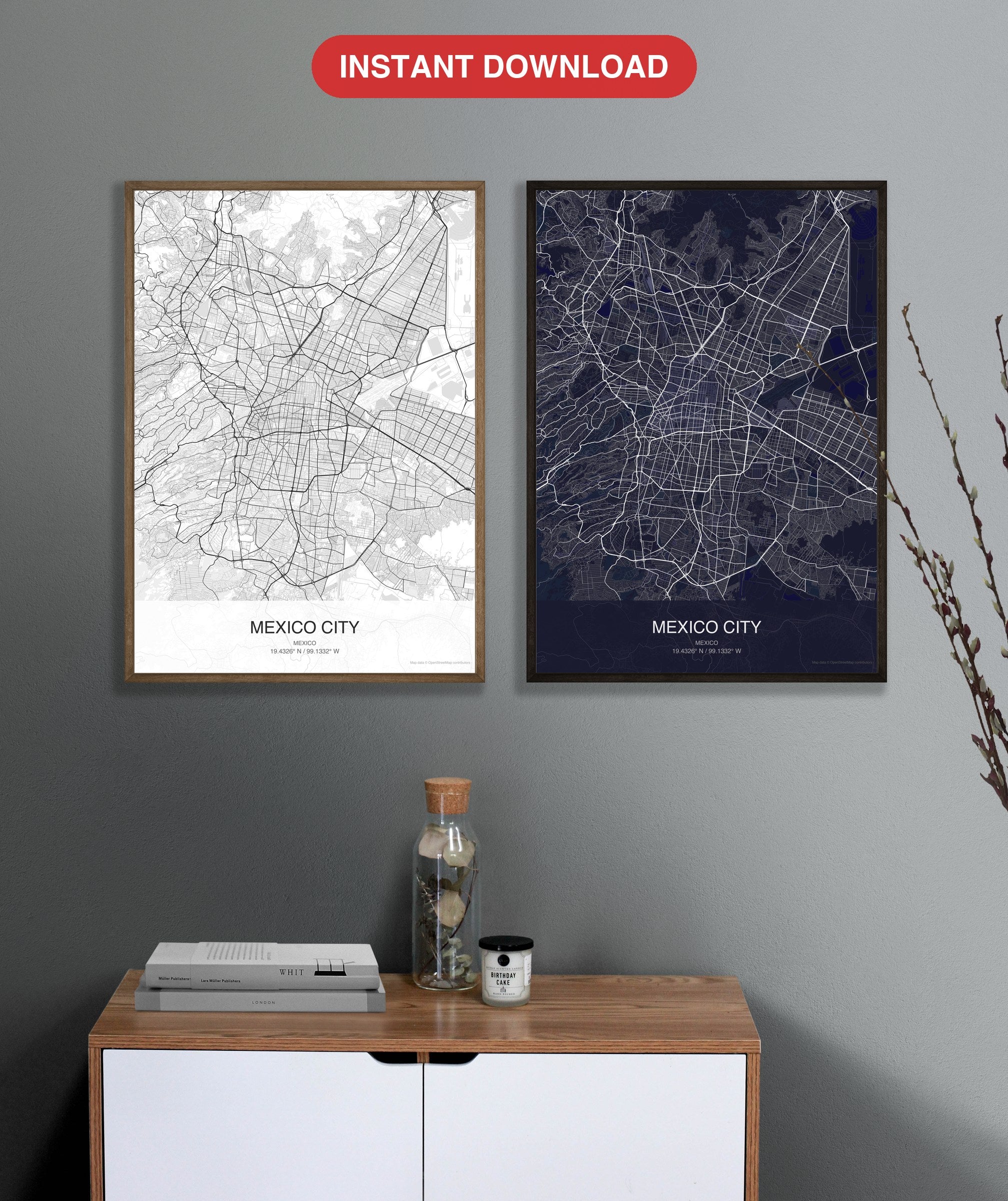 Mexico City map digital download - Classic and Dark styles, instant download