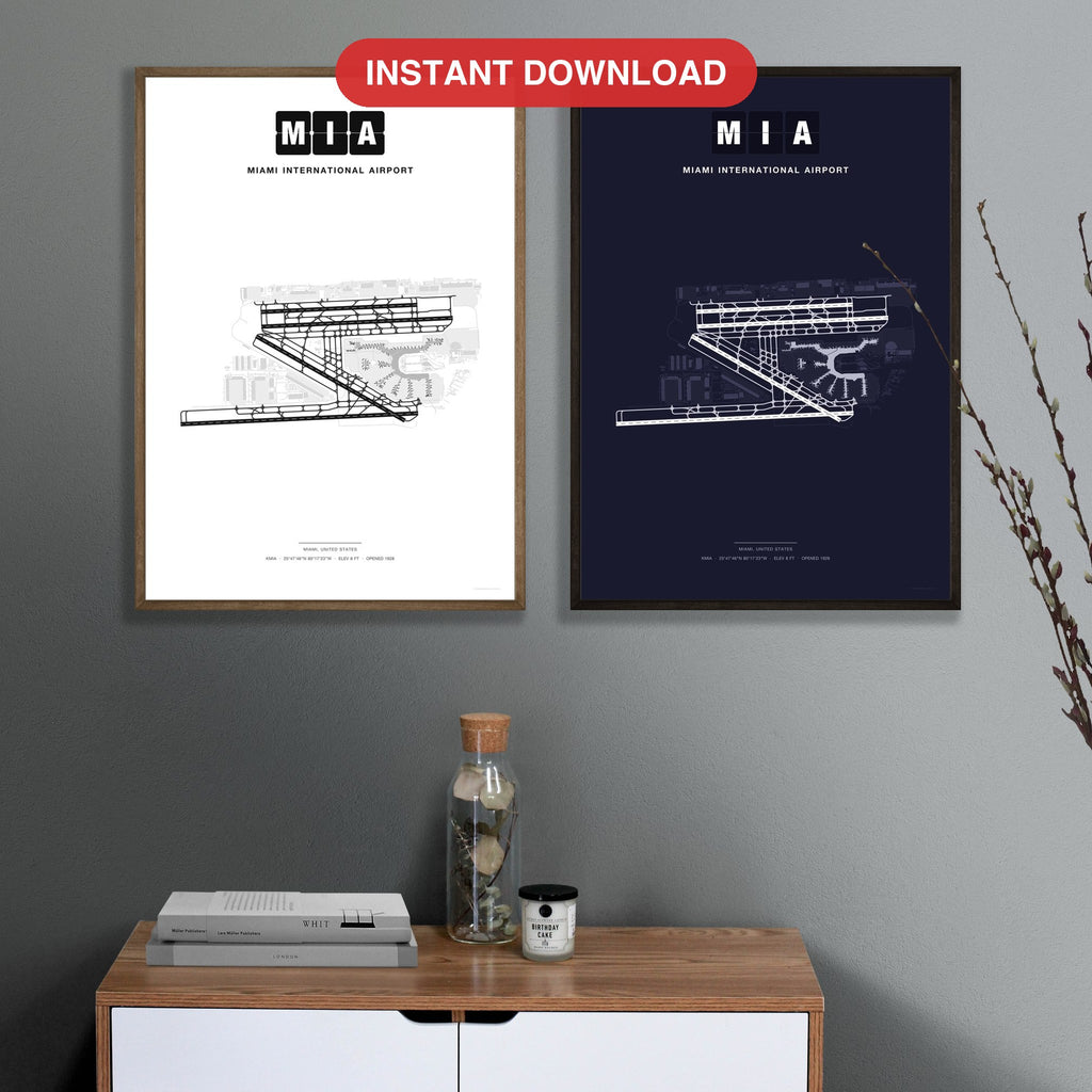 MIA Miami International Airport map - Classic and Dark styles, instant download, square lead