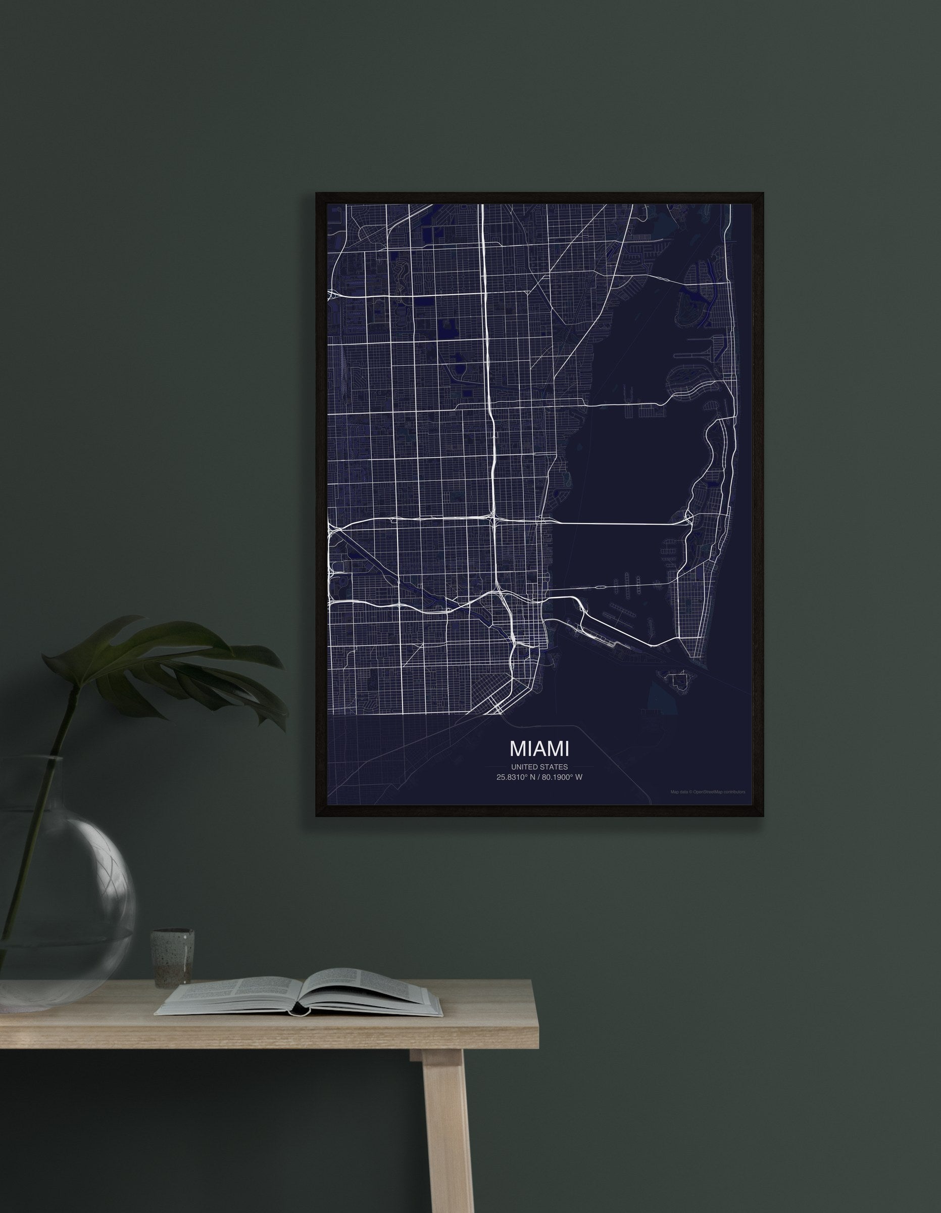 Miami map digital download - Dark style