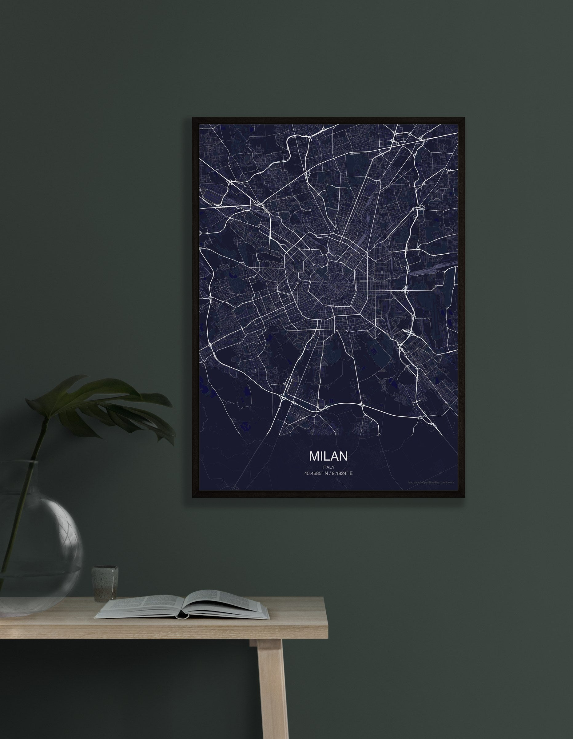 Milan map digital download - Dark style