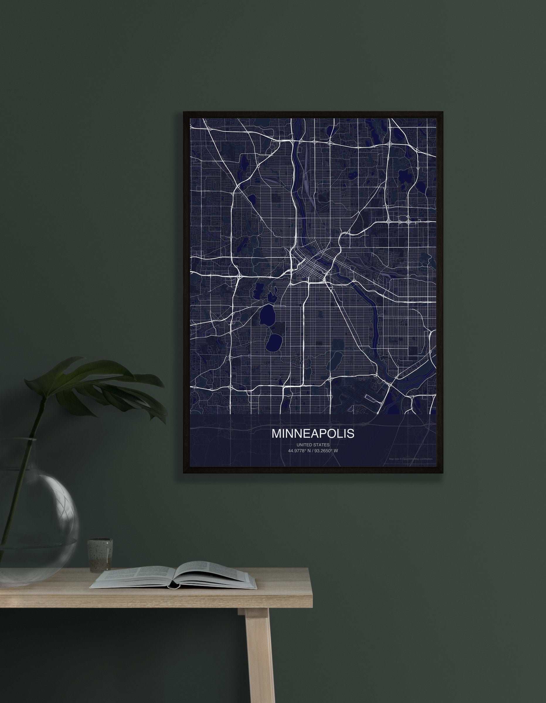 Minneapolis map digital download - Dark style
