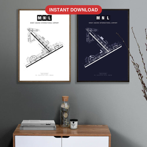 MNL Ninoy Aquino International Airport map - Classic and Dark styles, instant download, square lead