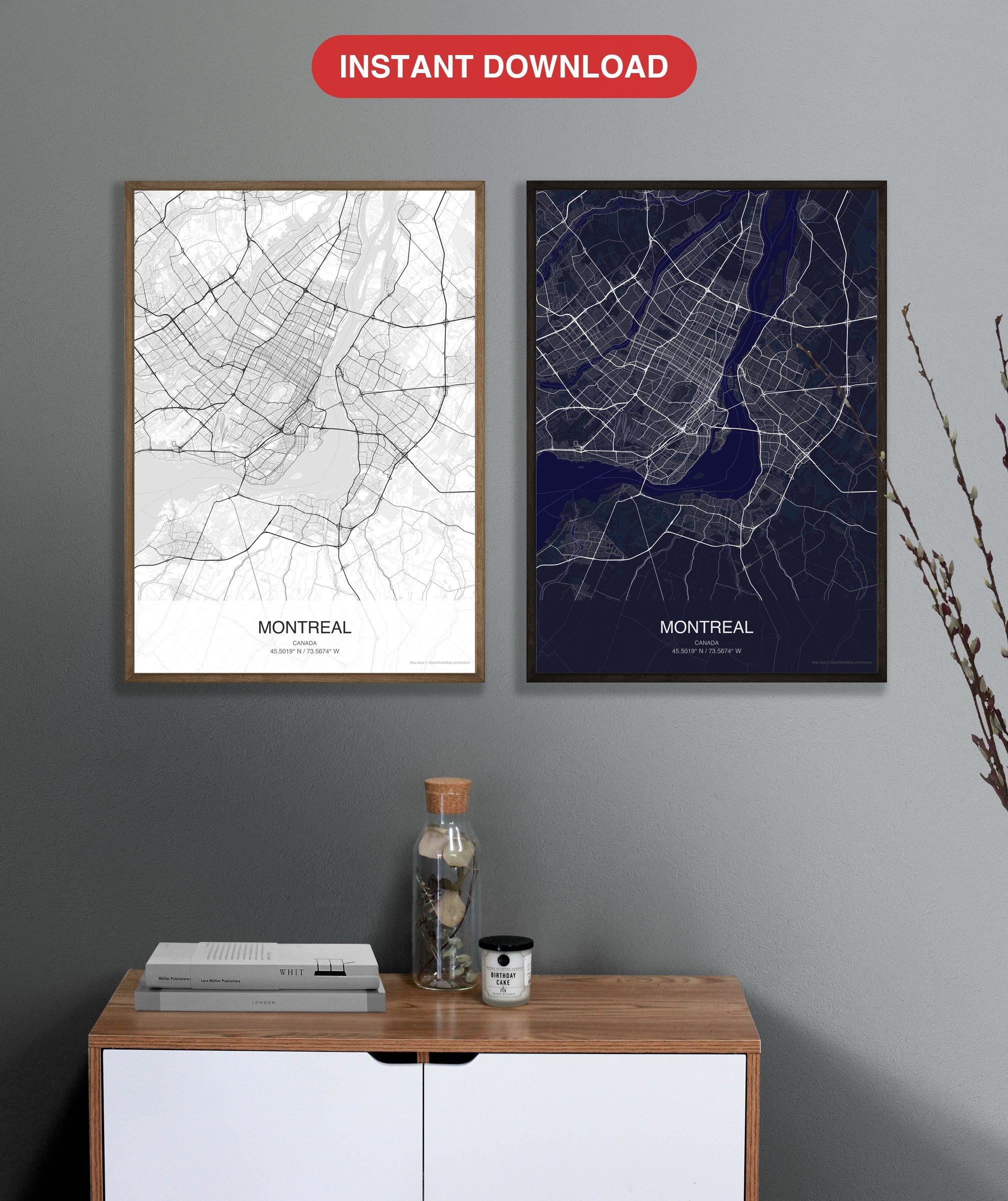 Montreal map digital download - Classic and Dark styles, instant download