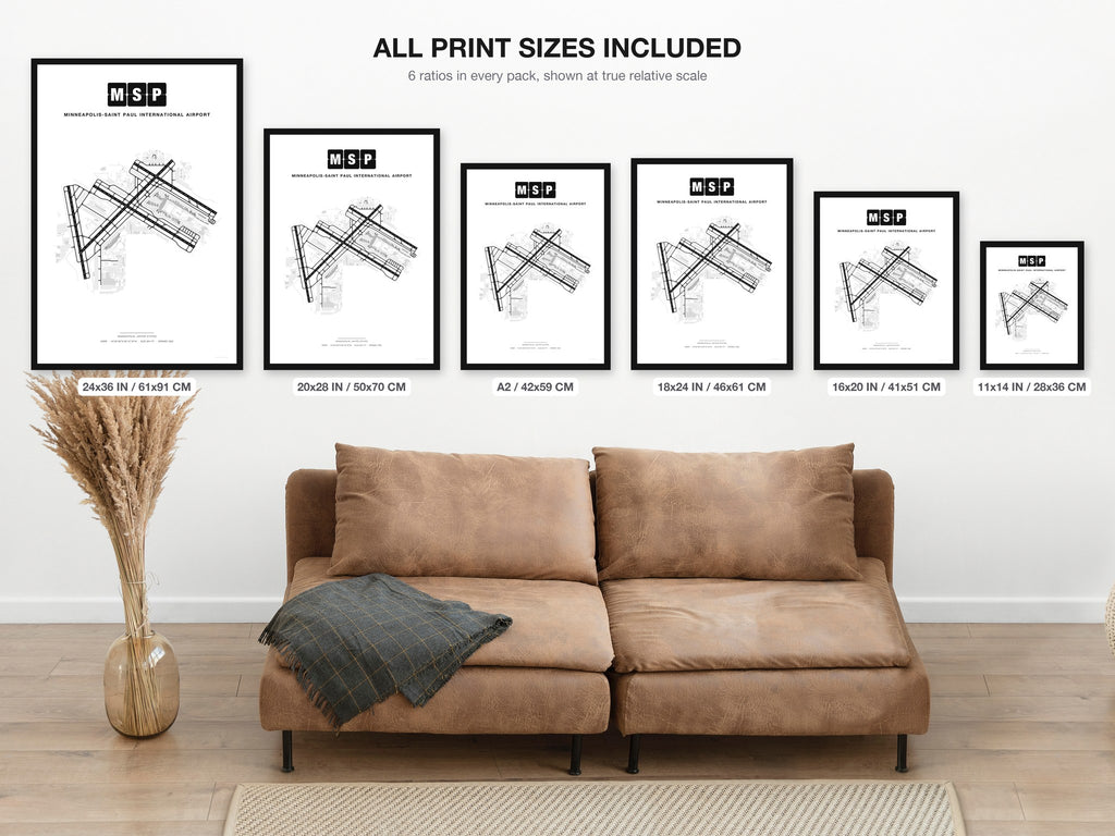 MSP Minneapolis-Saint Paul International Airport map - all print sizes included, Classic