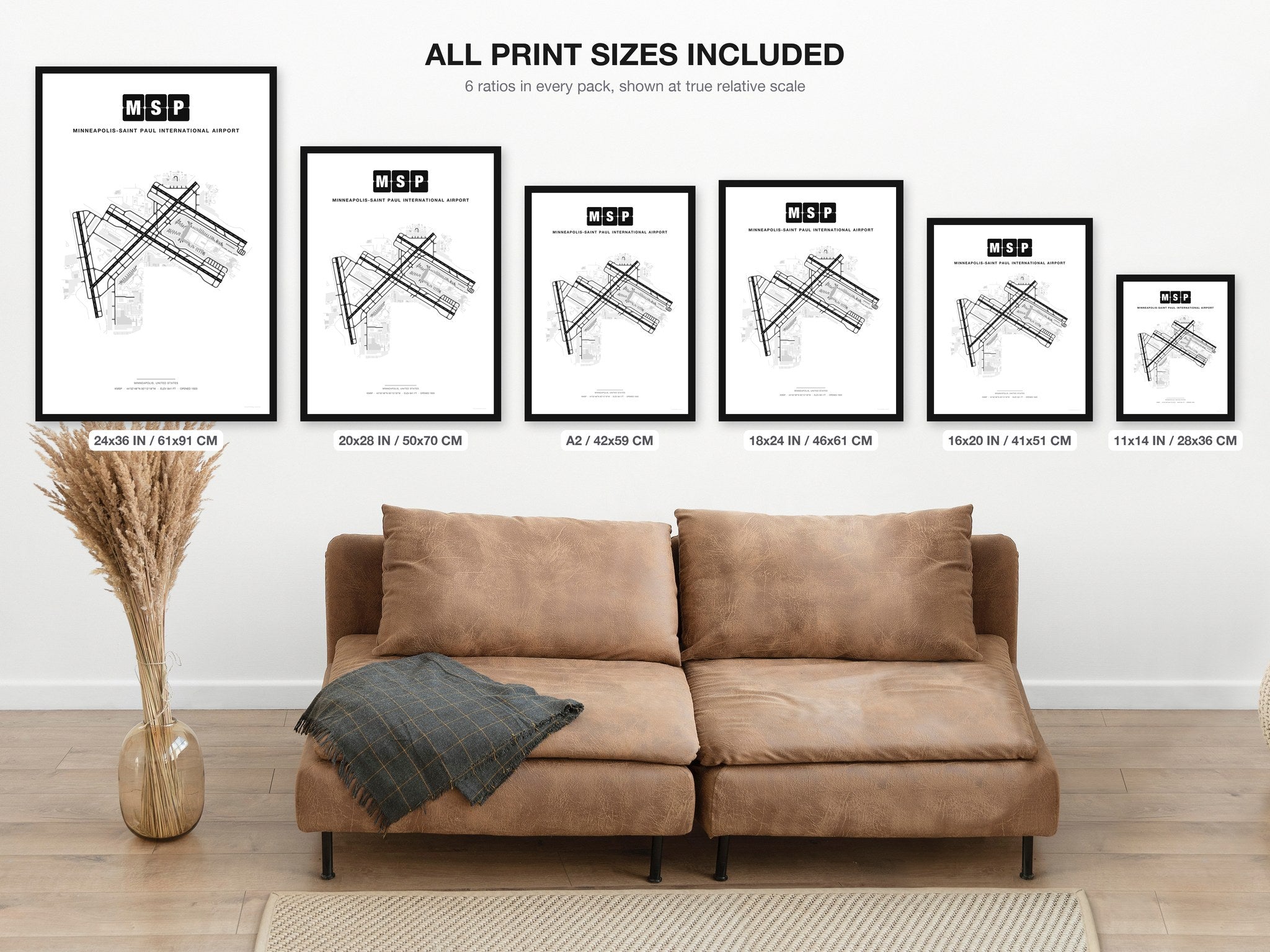 MSP Minneapolis-Saint Paul International Airport map - all print sizes included, Classic