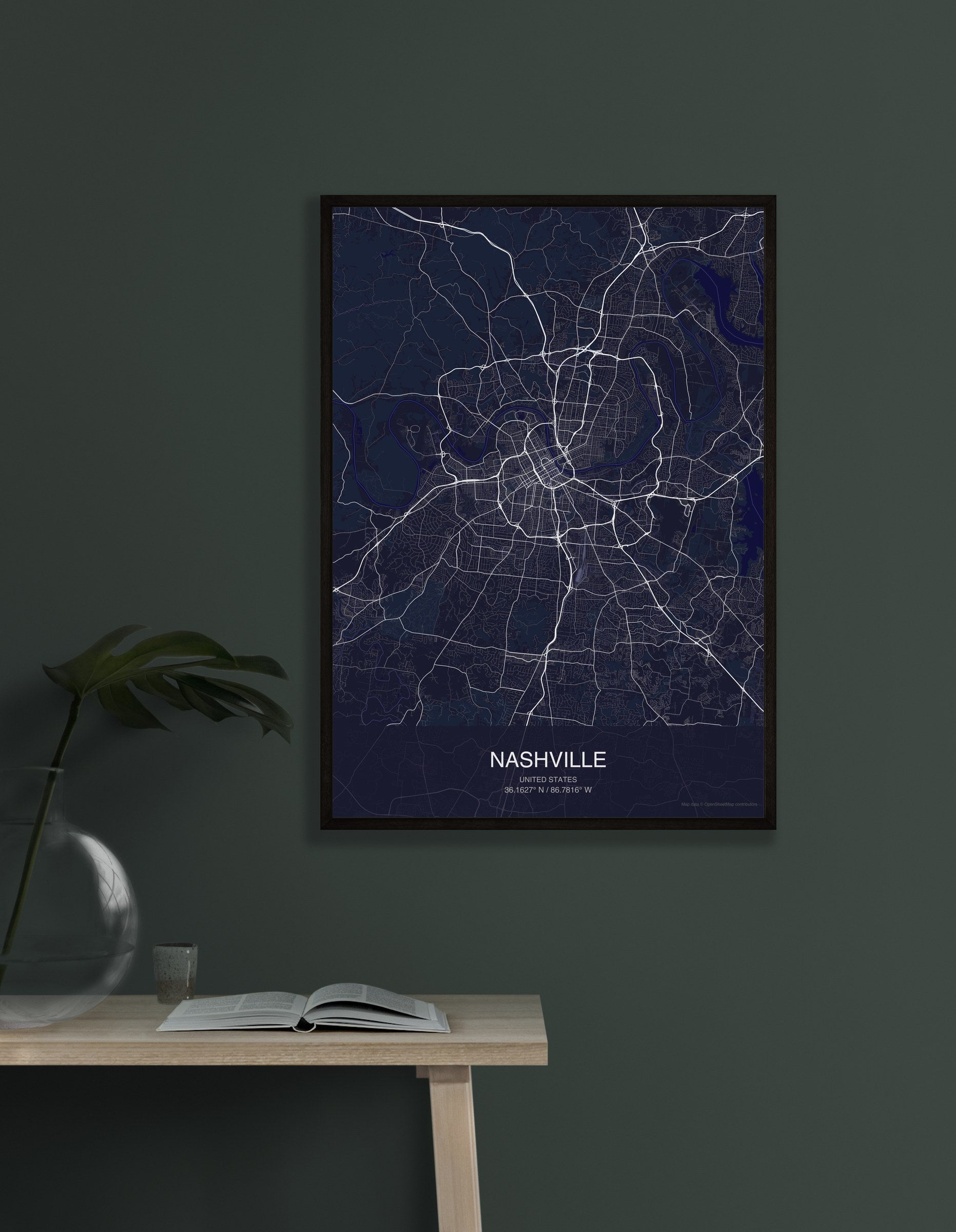 Nashville map digital download - Dark style