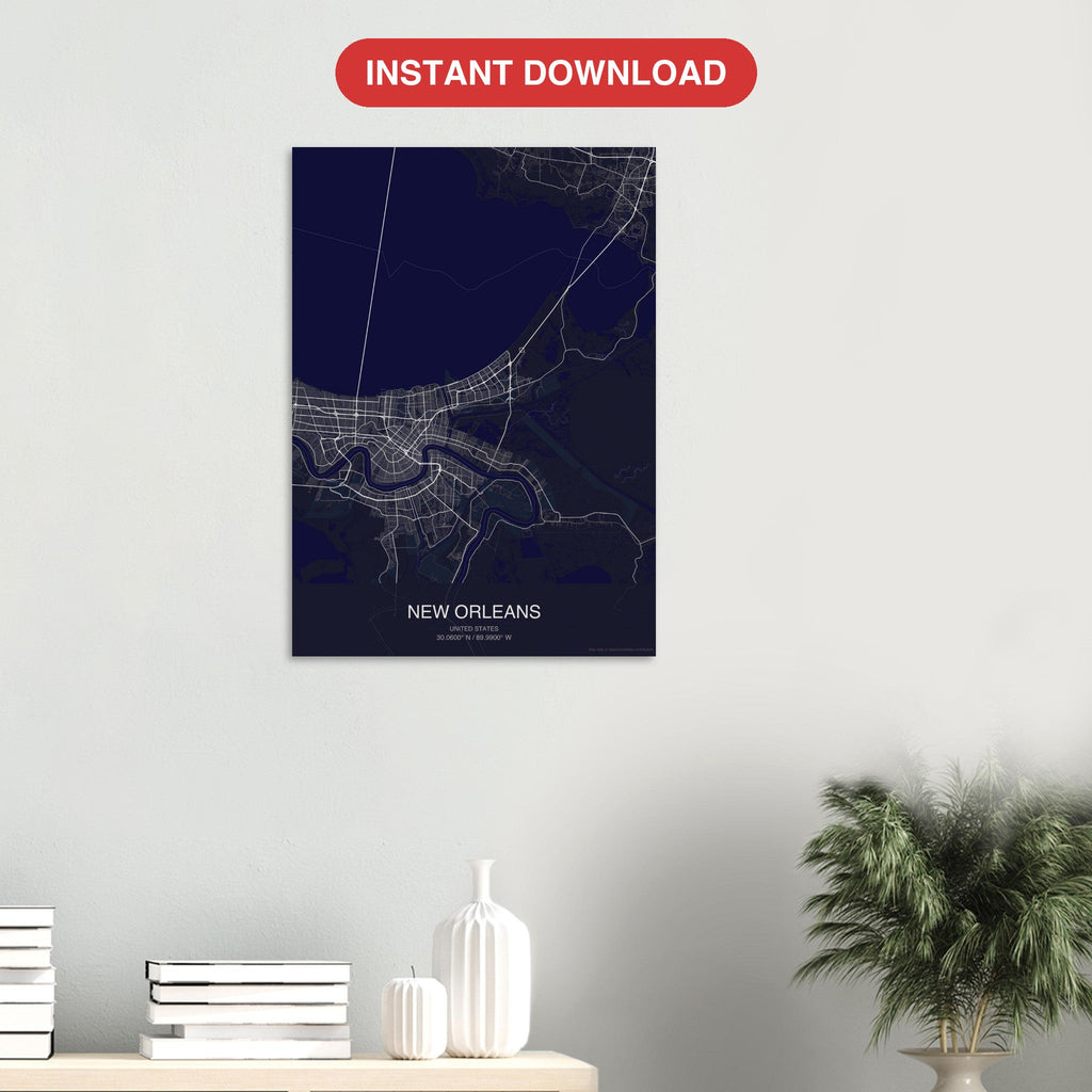 New Orleans map digital download — Dark style, instant download