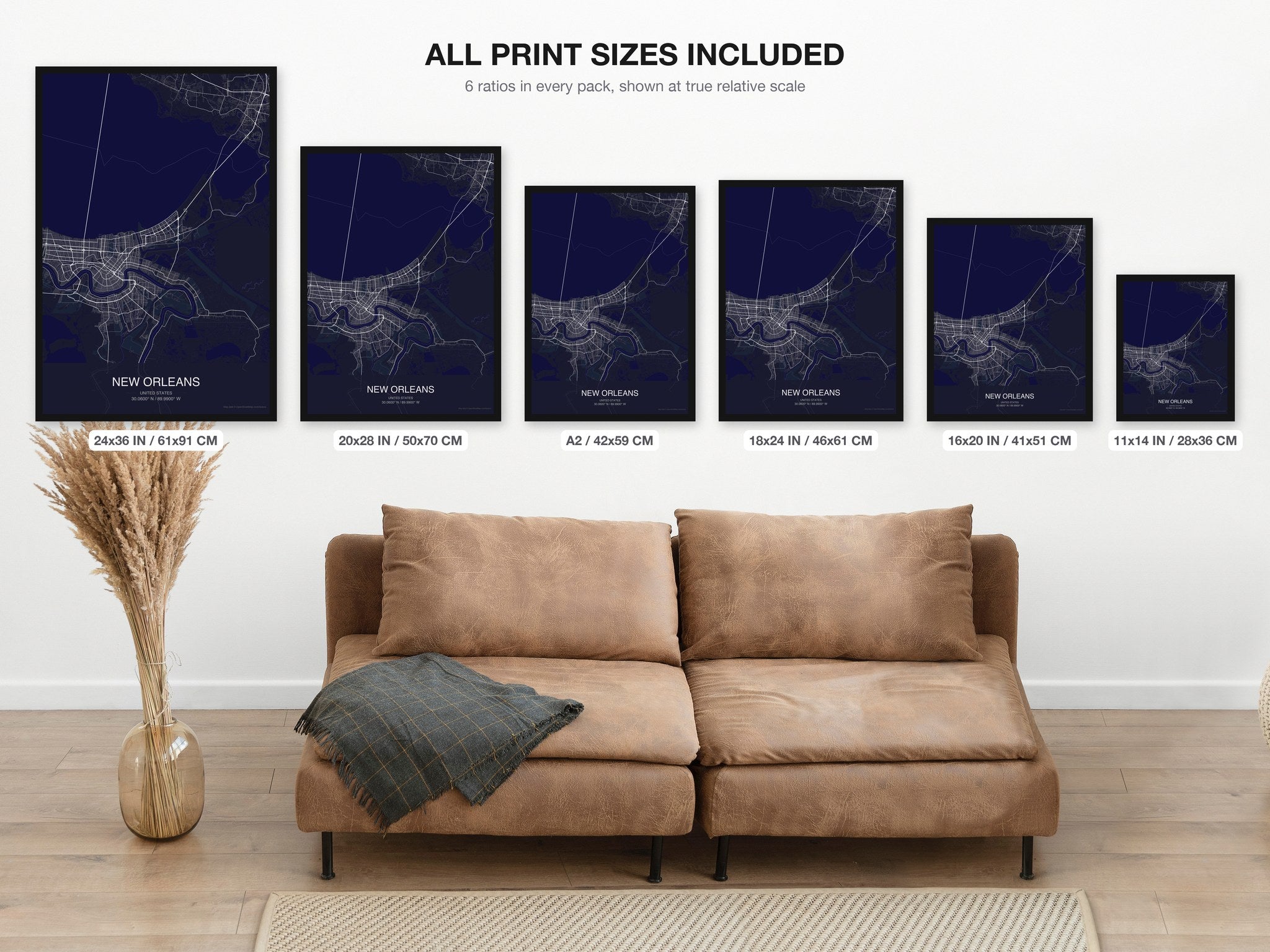 New Orleans map digital download - all print sizes included, Dark