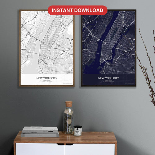 New York City map digital download - Classic and Dark styles, instant download, square lead