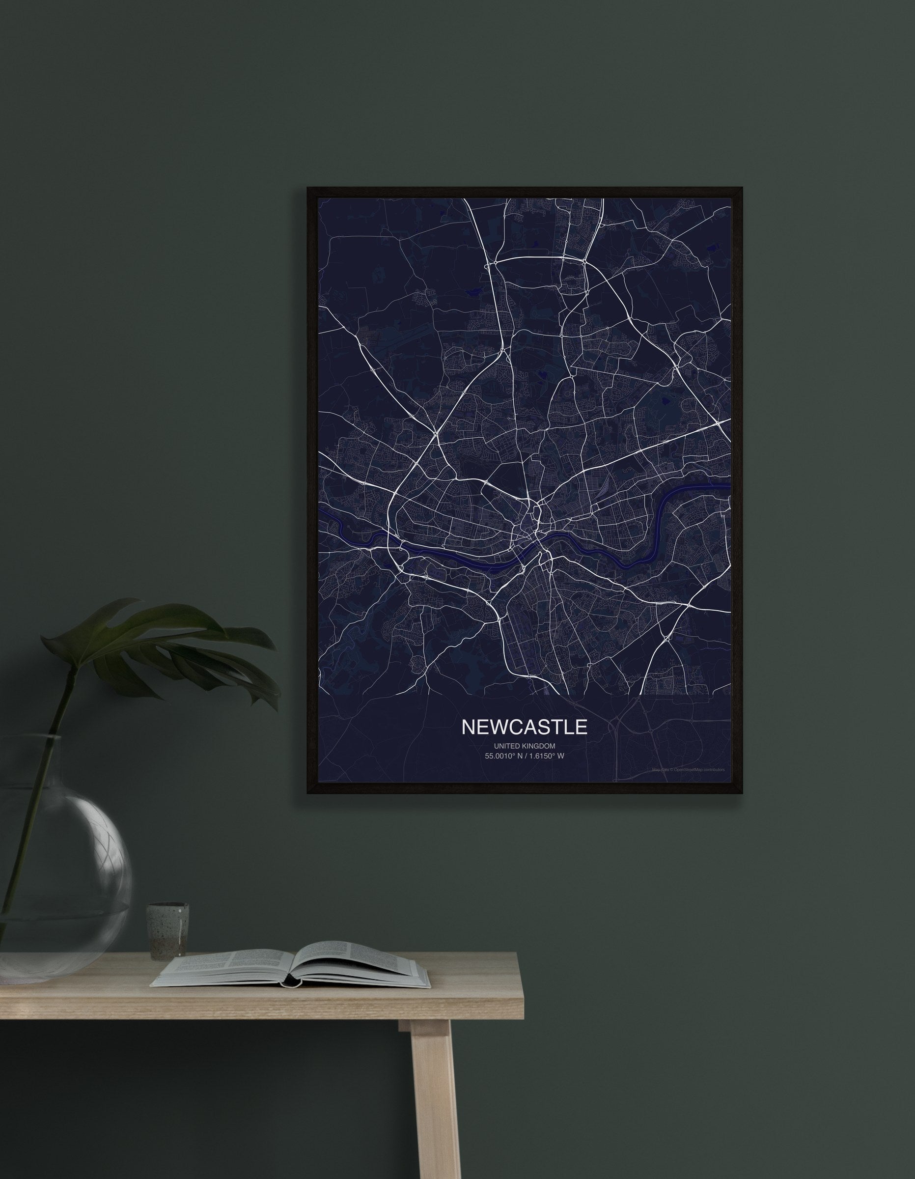 Newcastle map digital download - Dark style