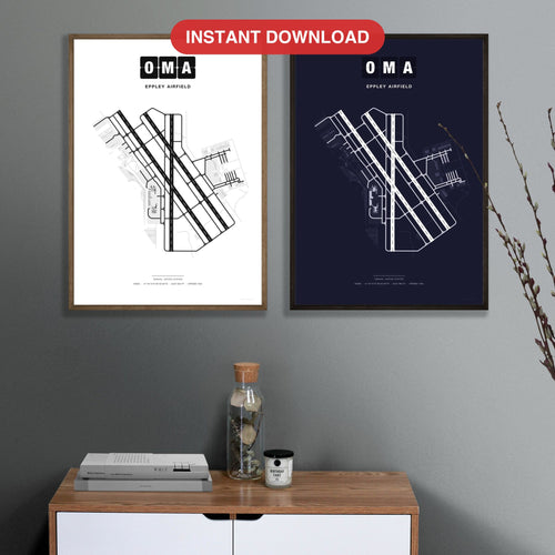 OMA Eppley Airfield map - Classic and Dark styles, instant download, square lead