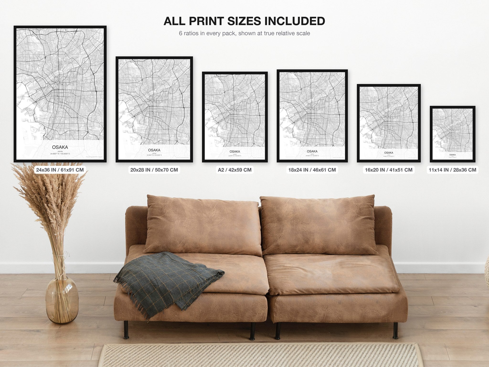 Osaka map digital download - all print sizes included, Classic