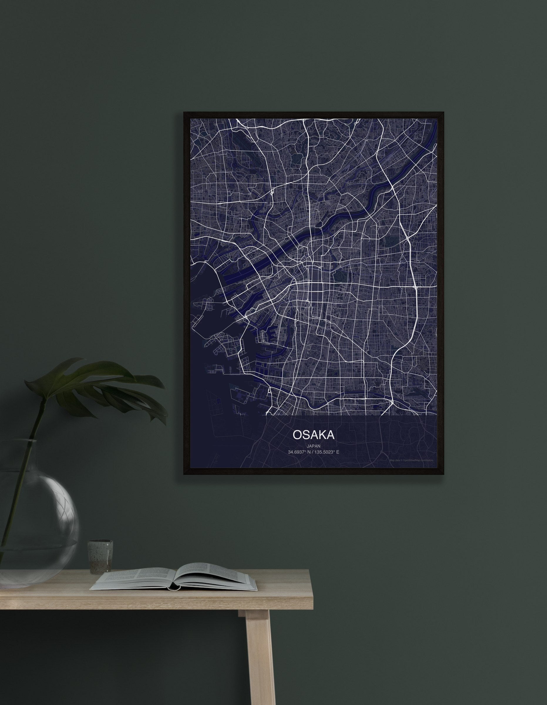 Osaka map digital download - Dark style