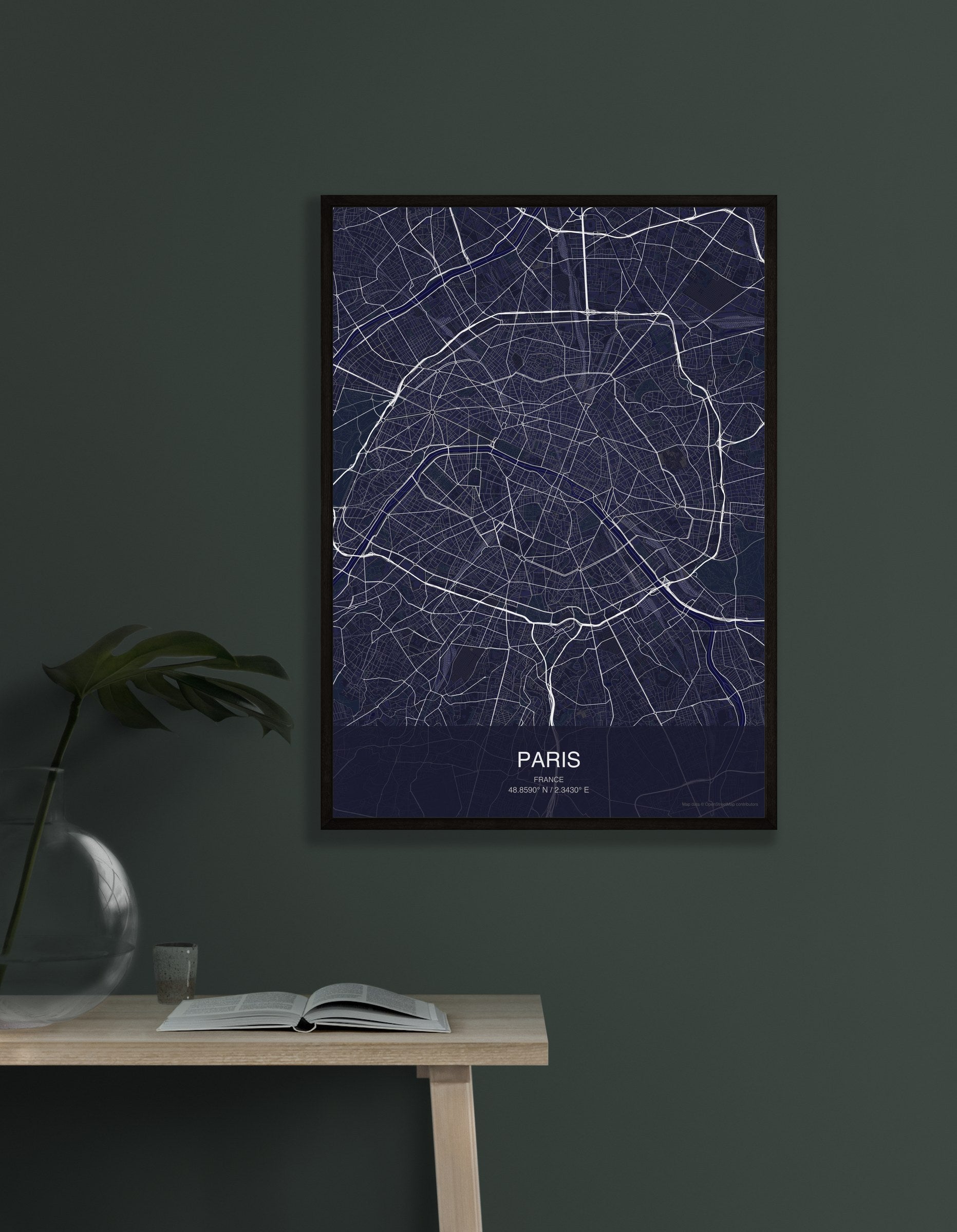 Paris map digital download - Dark style