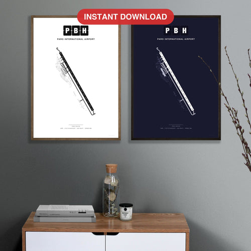 PBH Paro International Airport map - Classic and Dark styles, instant download, square lead