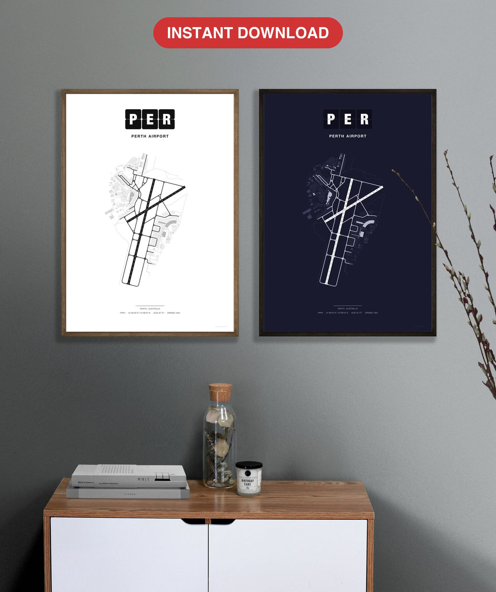 PER Perth Airport map - Classic and Dark styles, instant download