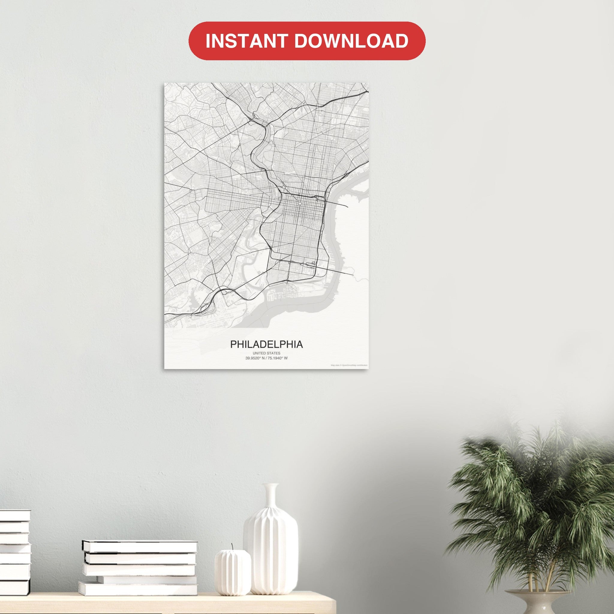 Philadelphia map digital download — Classic style, instant download