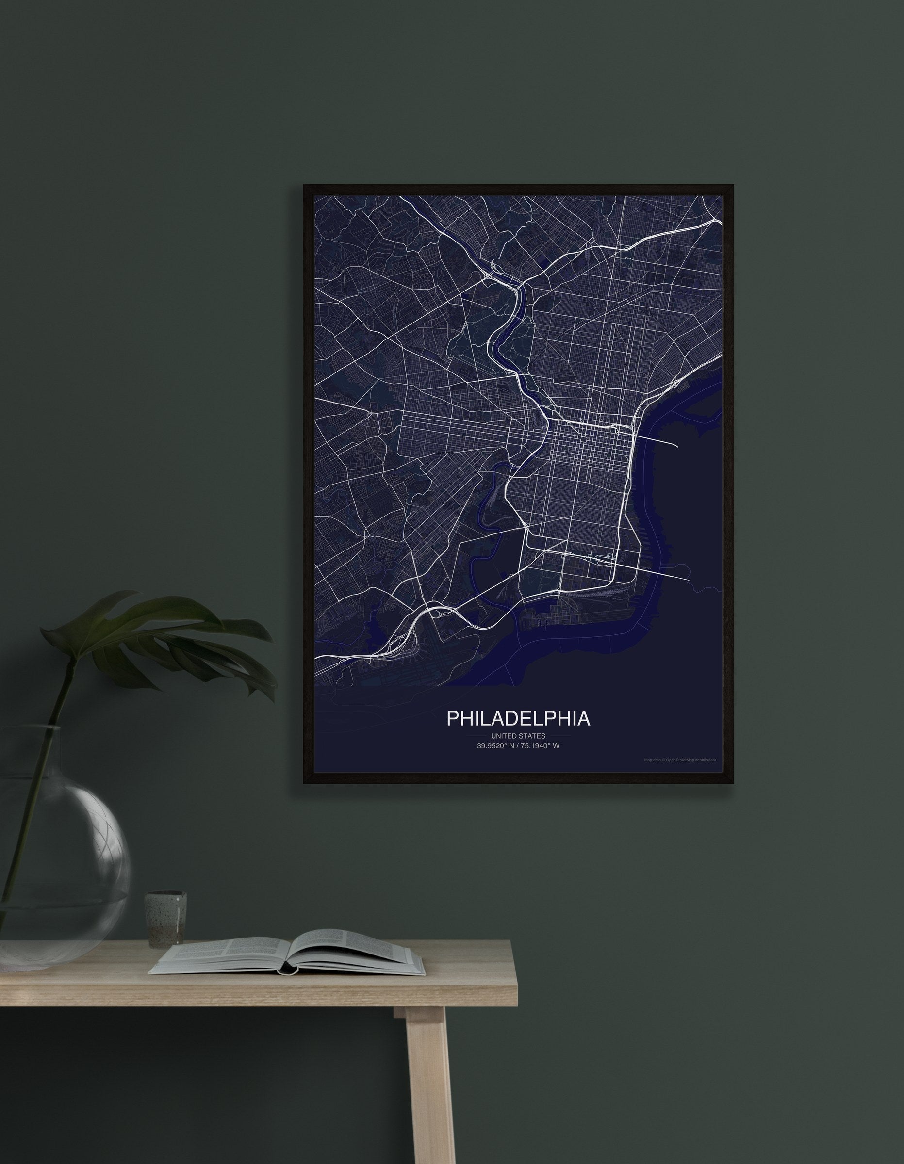 Philadelphia map digital download - Dark style