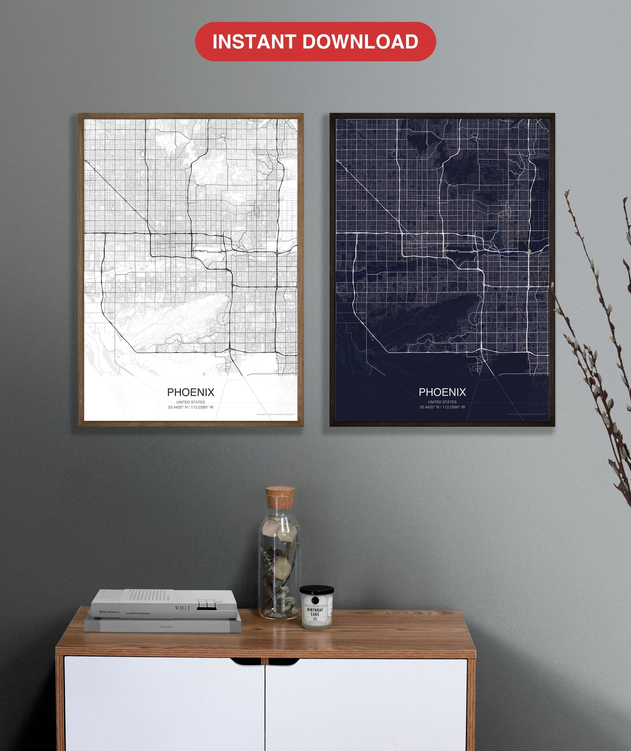 Phoenix map digital download - Classic and Dark styles, instant download