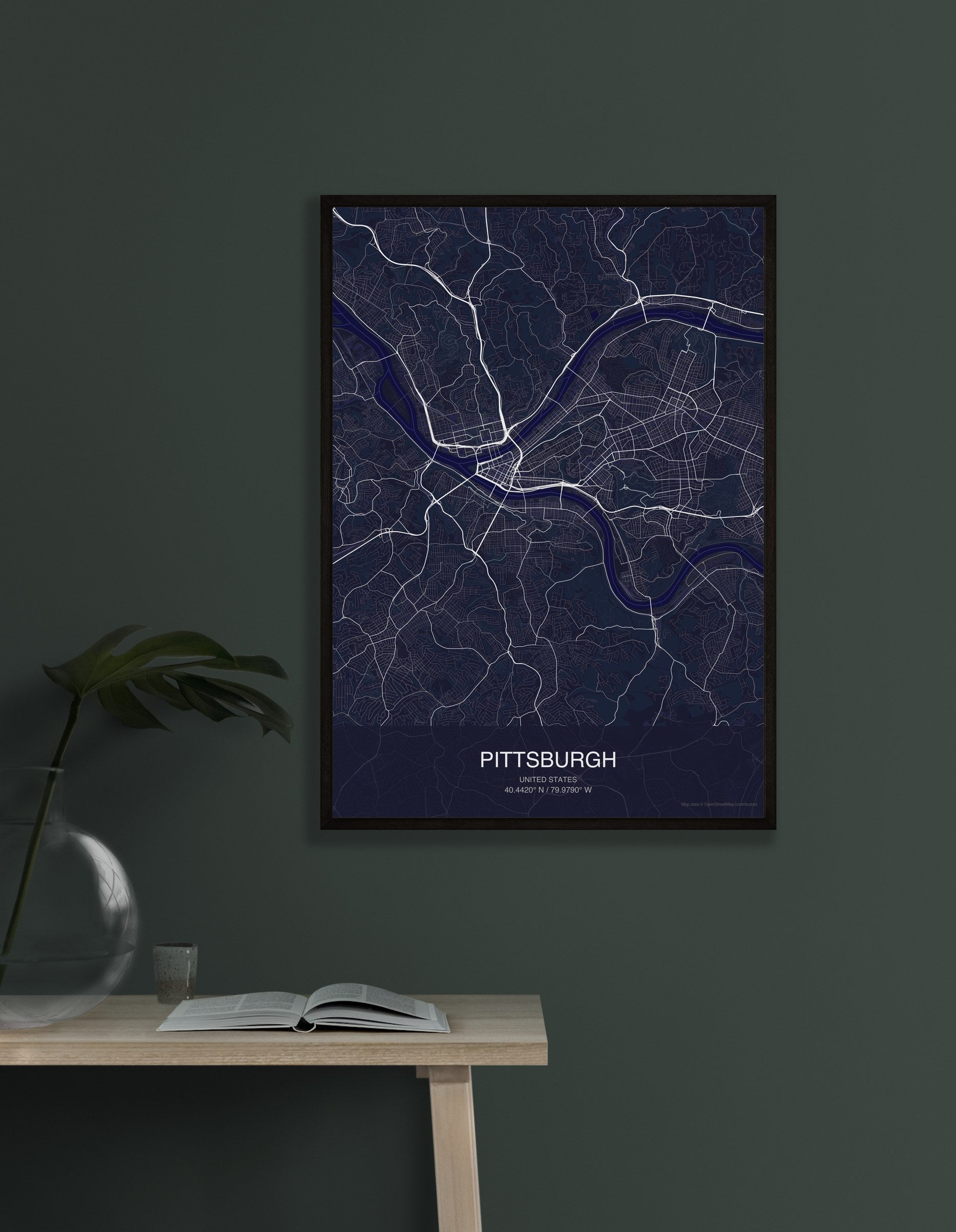 Pittsburgh map digital download - Dark style