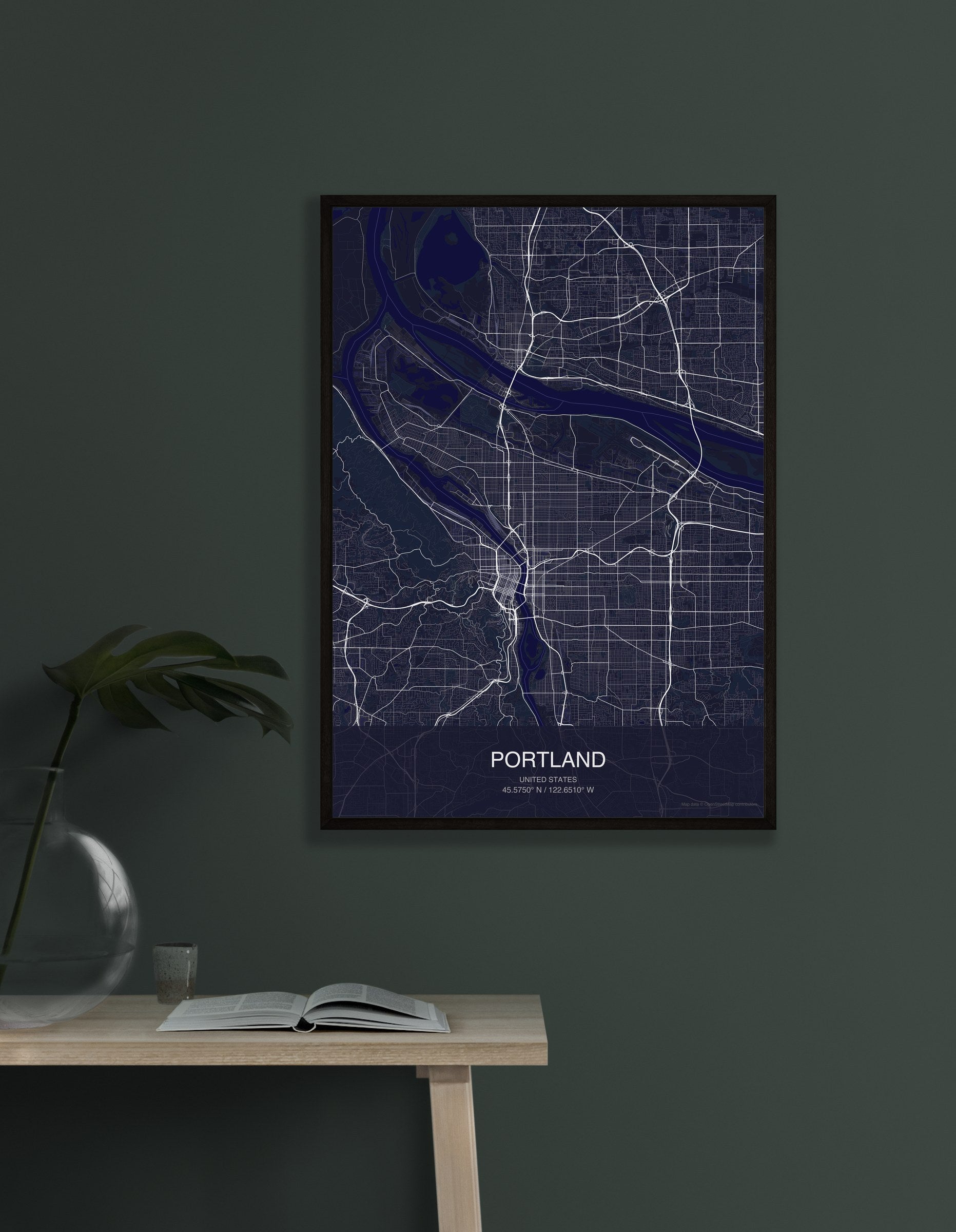 Portland map digital download - Dark style