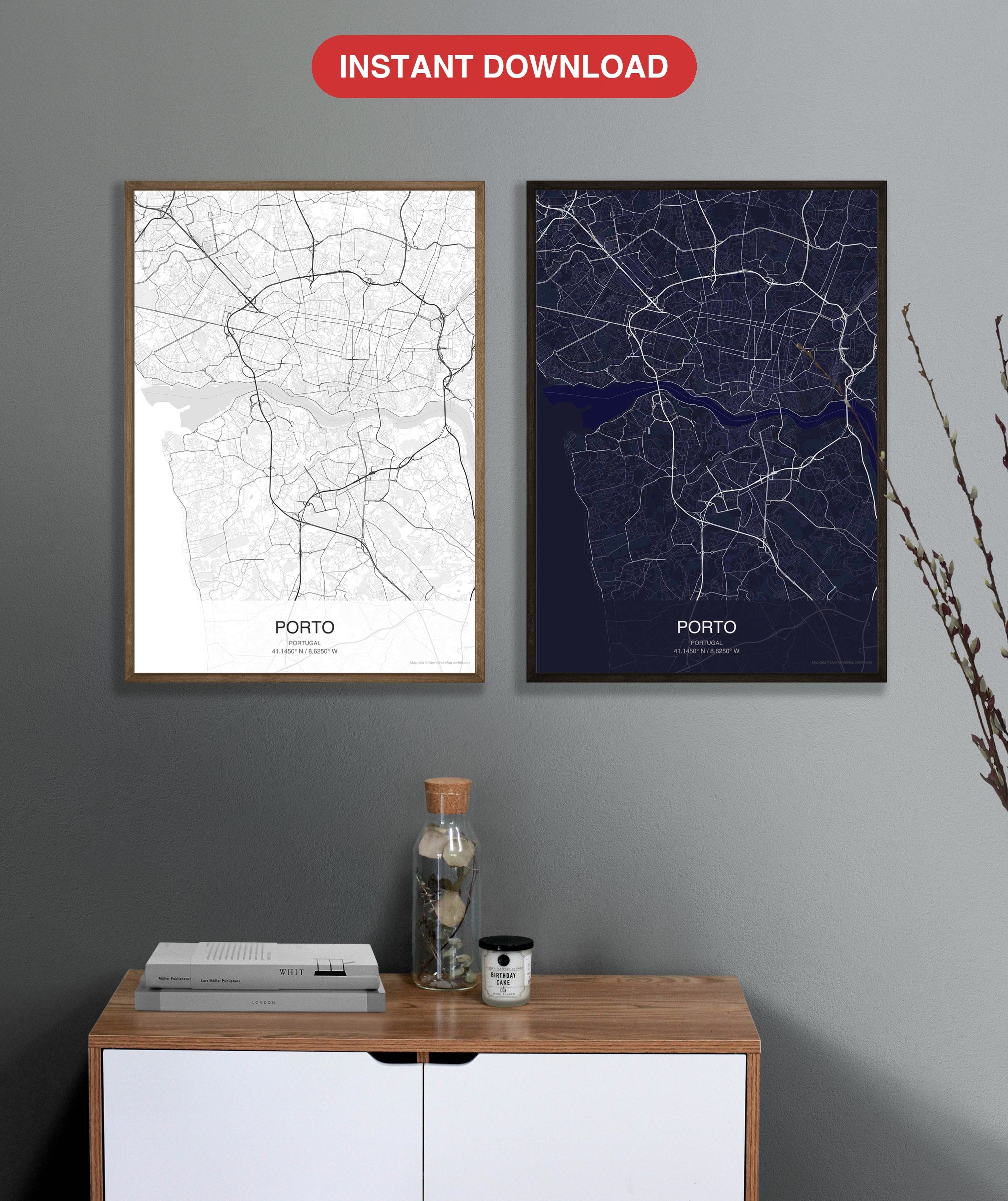 Porto map digital download - Classic and Dark styles, instant download