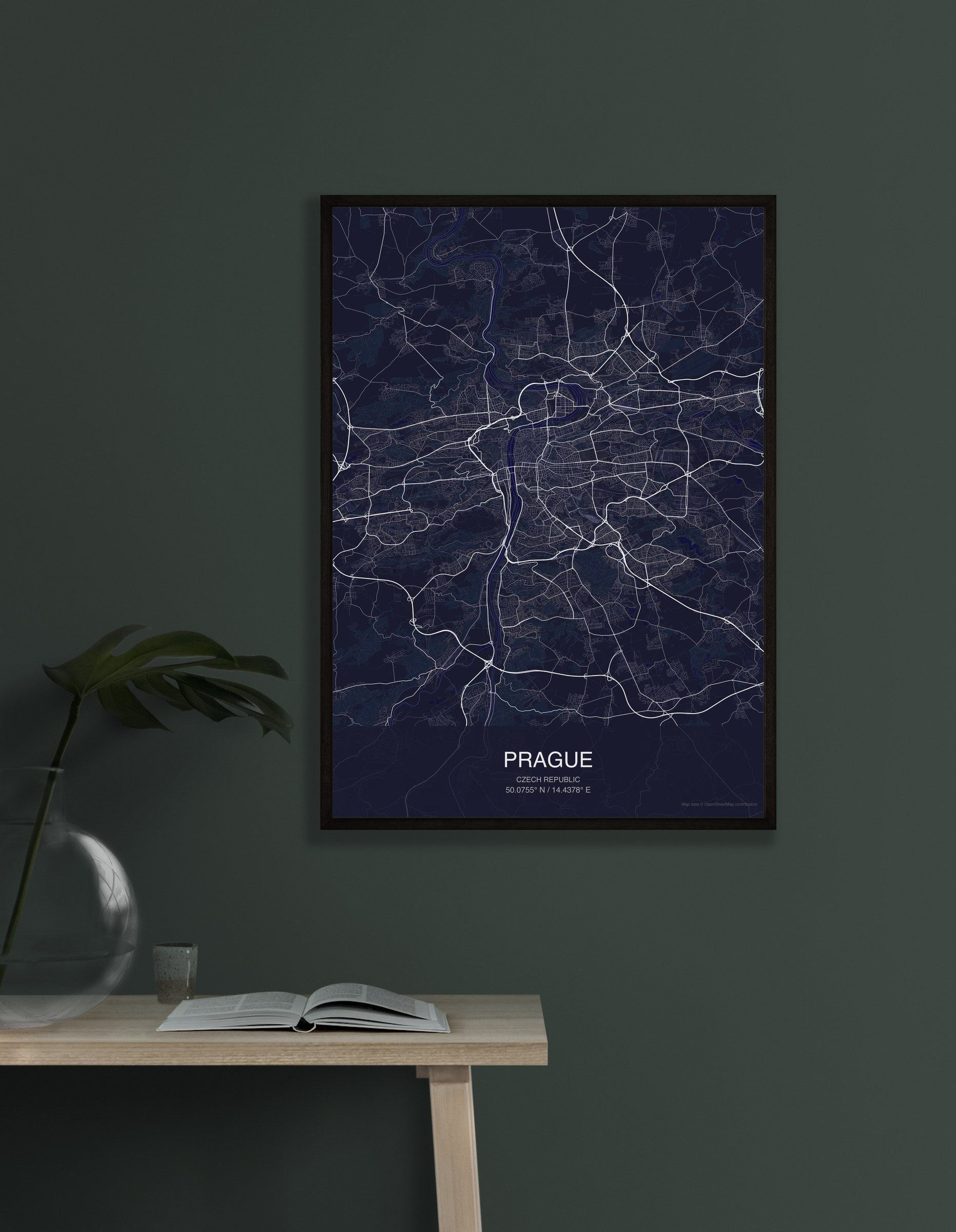 Prague map digital download - Dark style