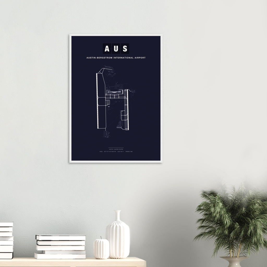 AUS Austin-Bergstrom International Airport Map Poster - Dark