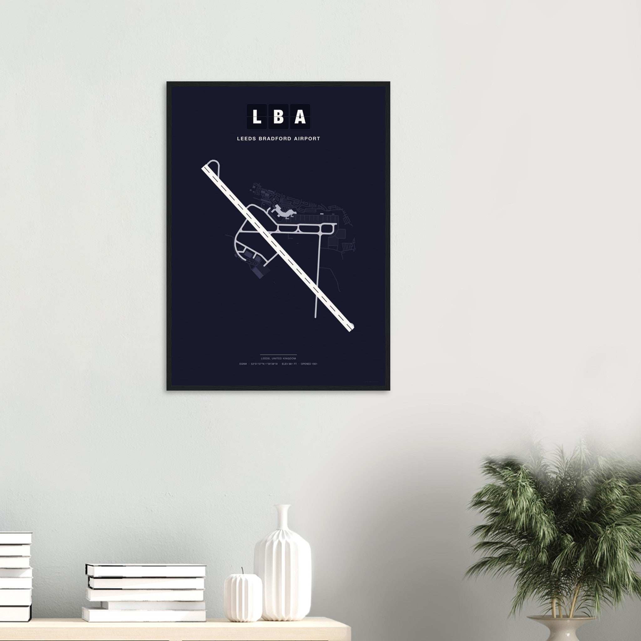 LBA Leeds Bradford Airport Map Poster - Dark