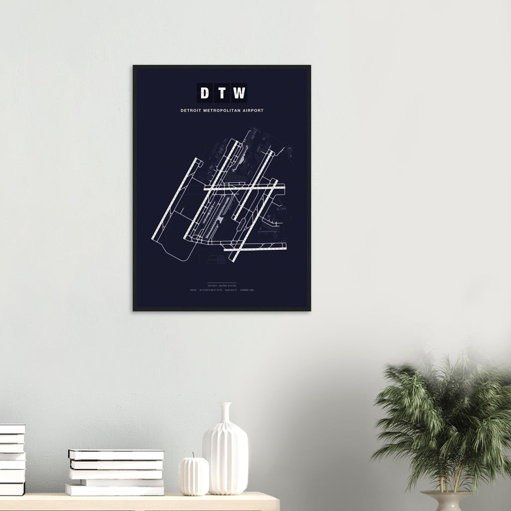 DTW Detroit Metropolitan Airport Map Poster - Dark