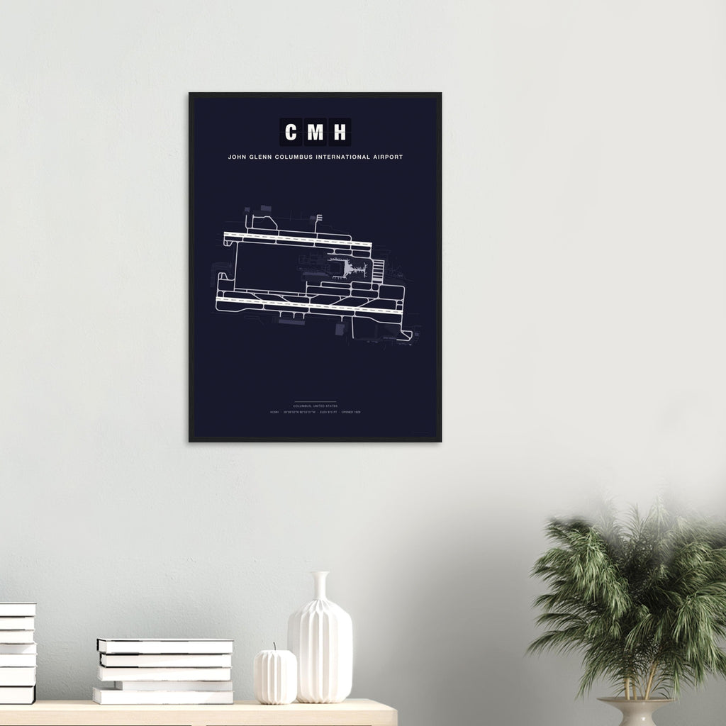 CMH John Glenn Columbus International Airport Map Poster - Dark