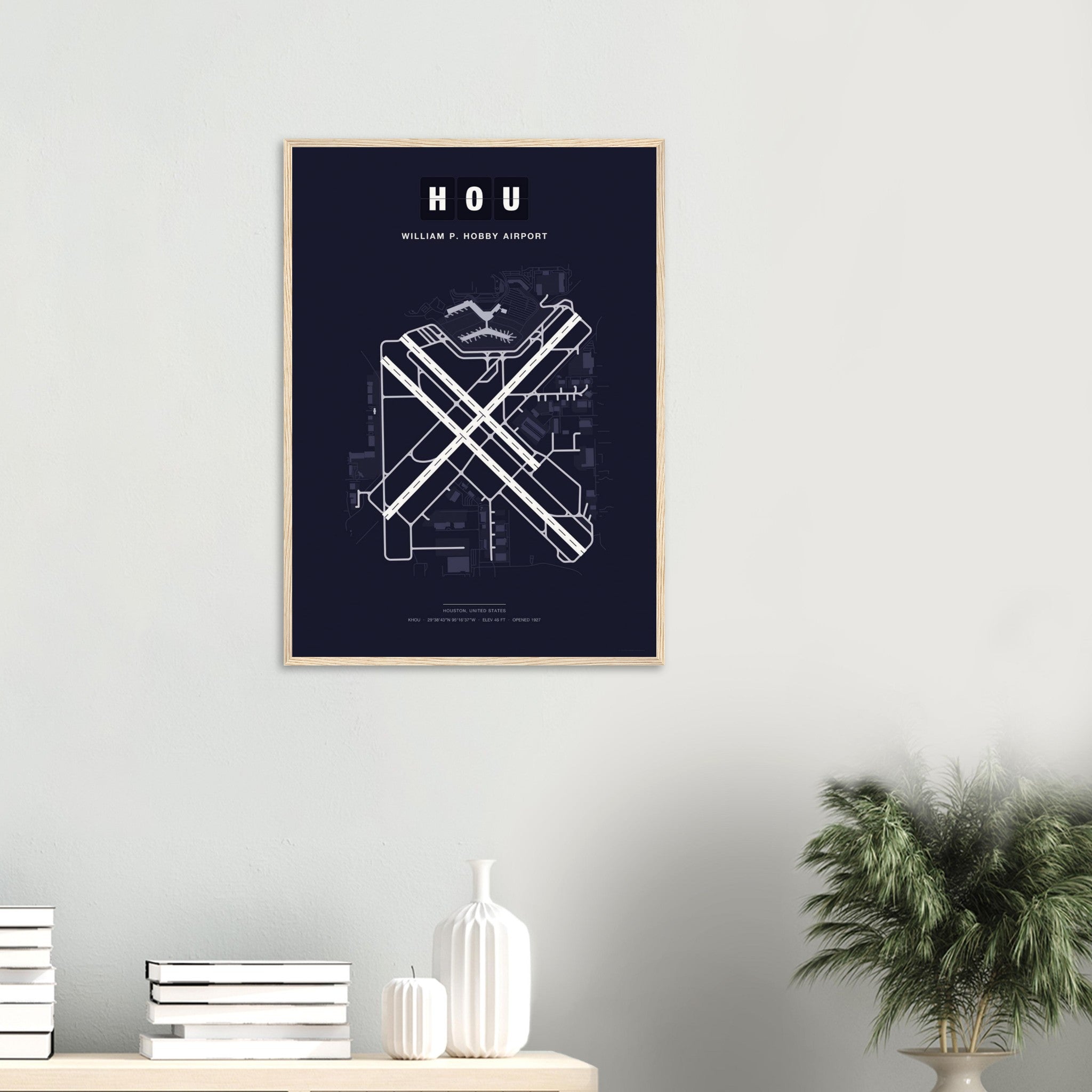 HOU William P. Hobby Airport Map Poster - Dark