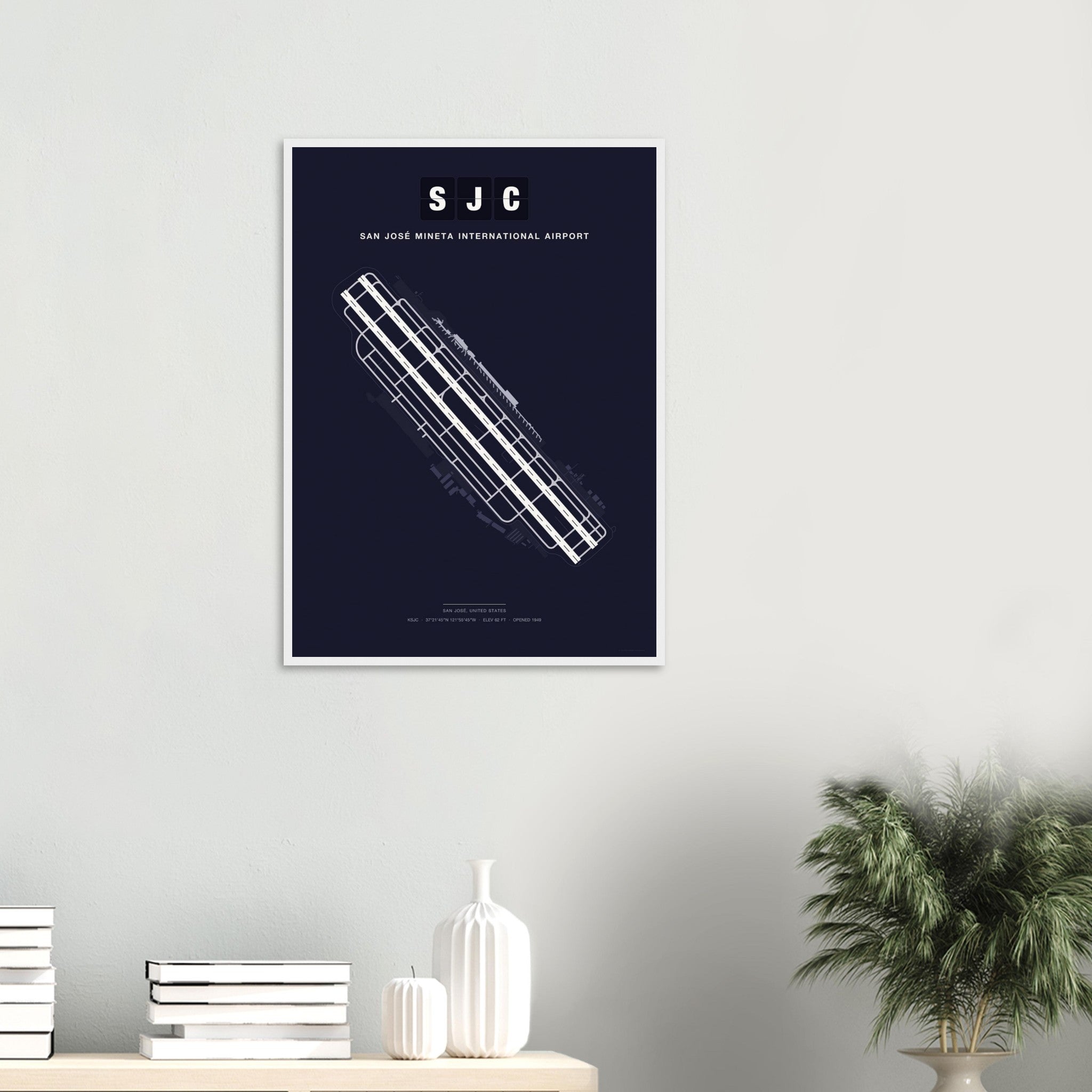 SJC San José Mineta International Airport Map Poster - Dark
