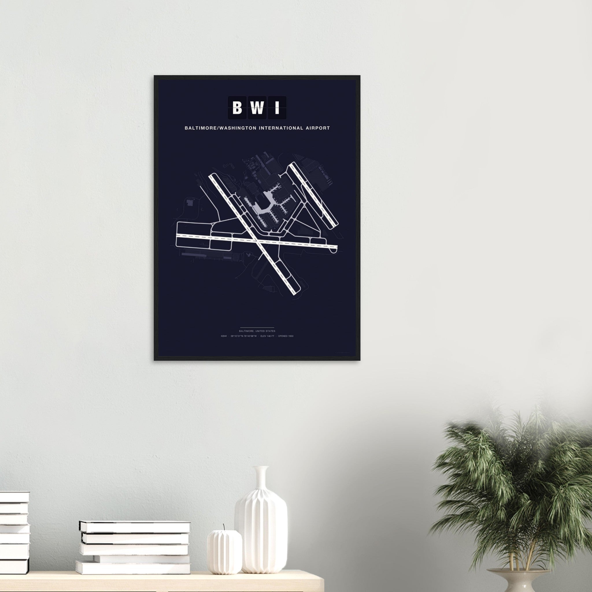BWI Baltimore/Washington International Airport Map Poster - Dark