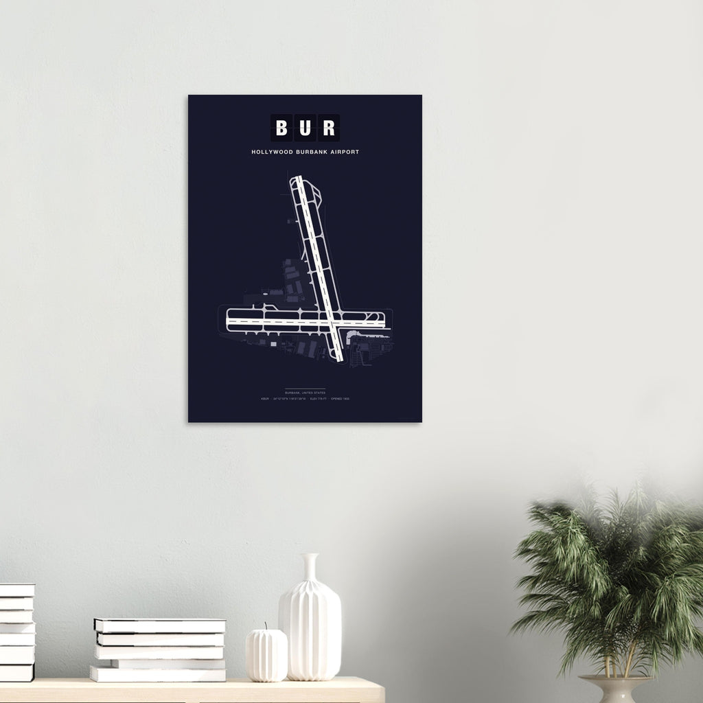 BUR Hollywood Burbank Airport Map Poster - Dark