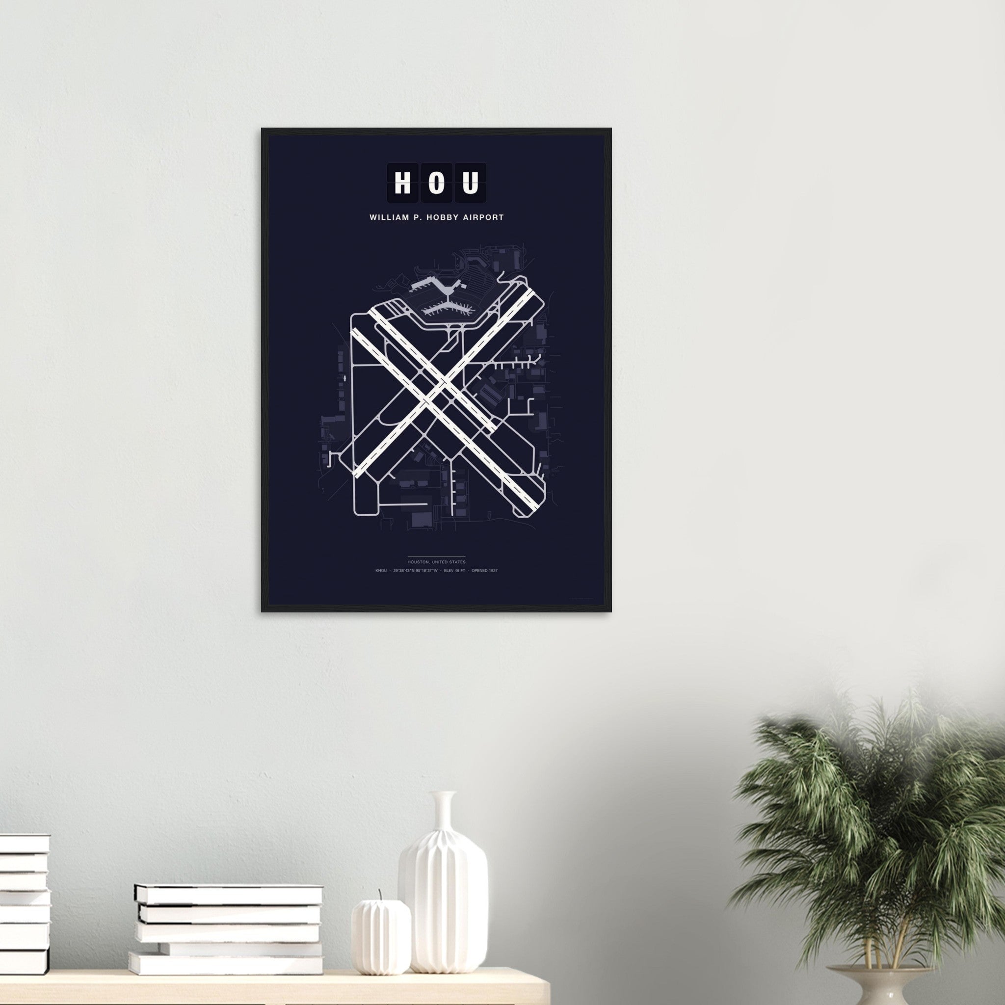 HOU William P. Hobby Airport Map Poster - Dark