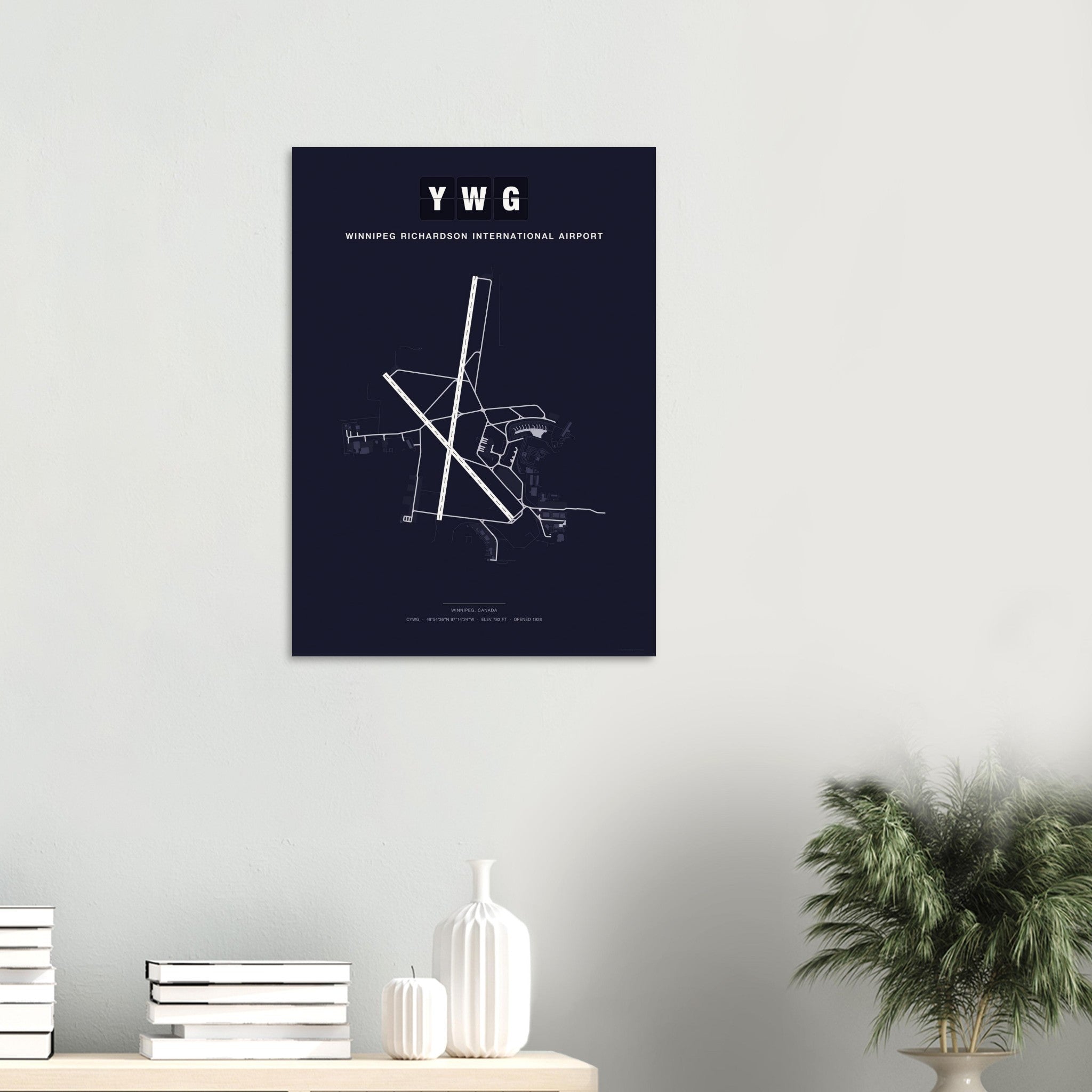 YWG Winnipeg Richardson International Airport Map Poster - Dark