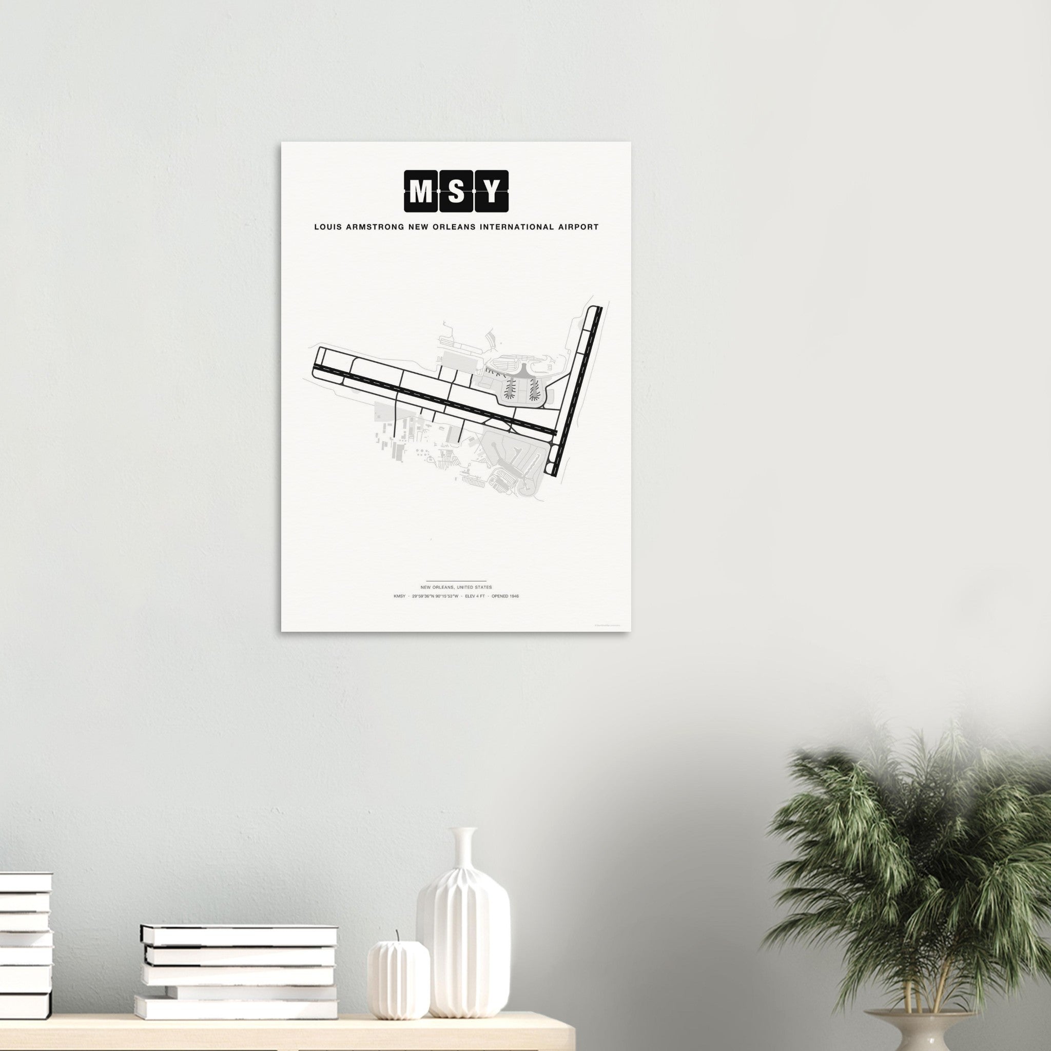 MSY Louis Armstrong New Orleans International Airport Map Poster - Classic