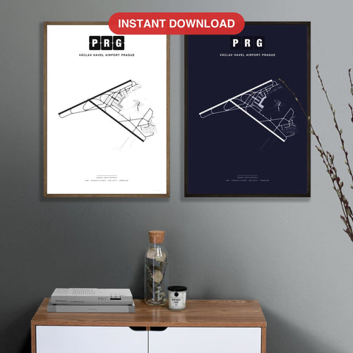 PRG Václav Havel Airport Prague map - Classic and Dark styles, instant download, square lead