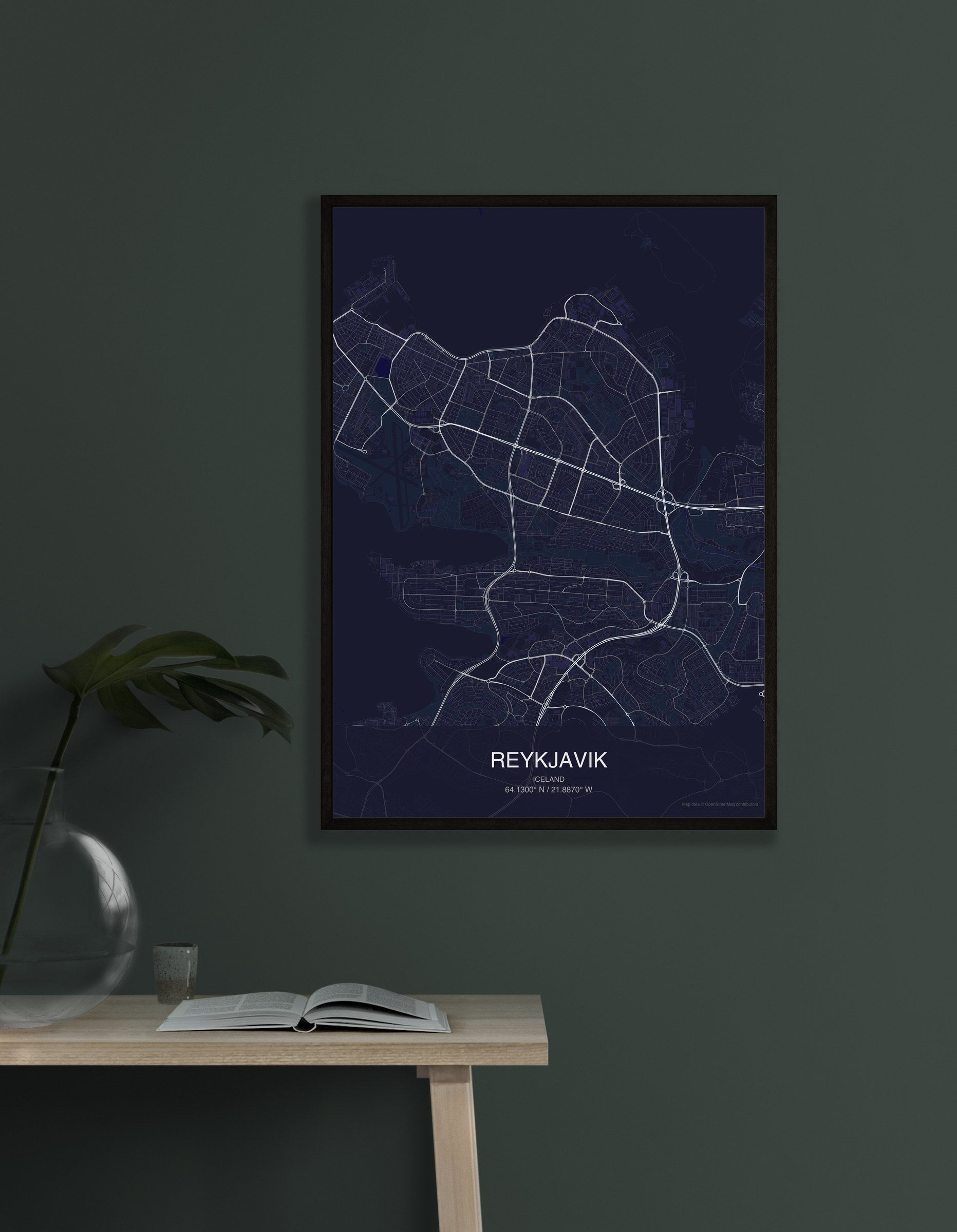 Reykjavik map digital download - Dark style