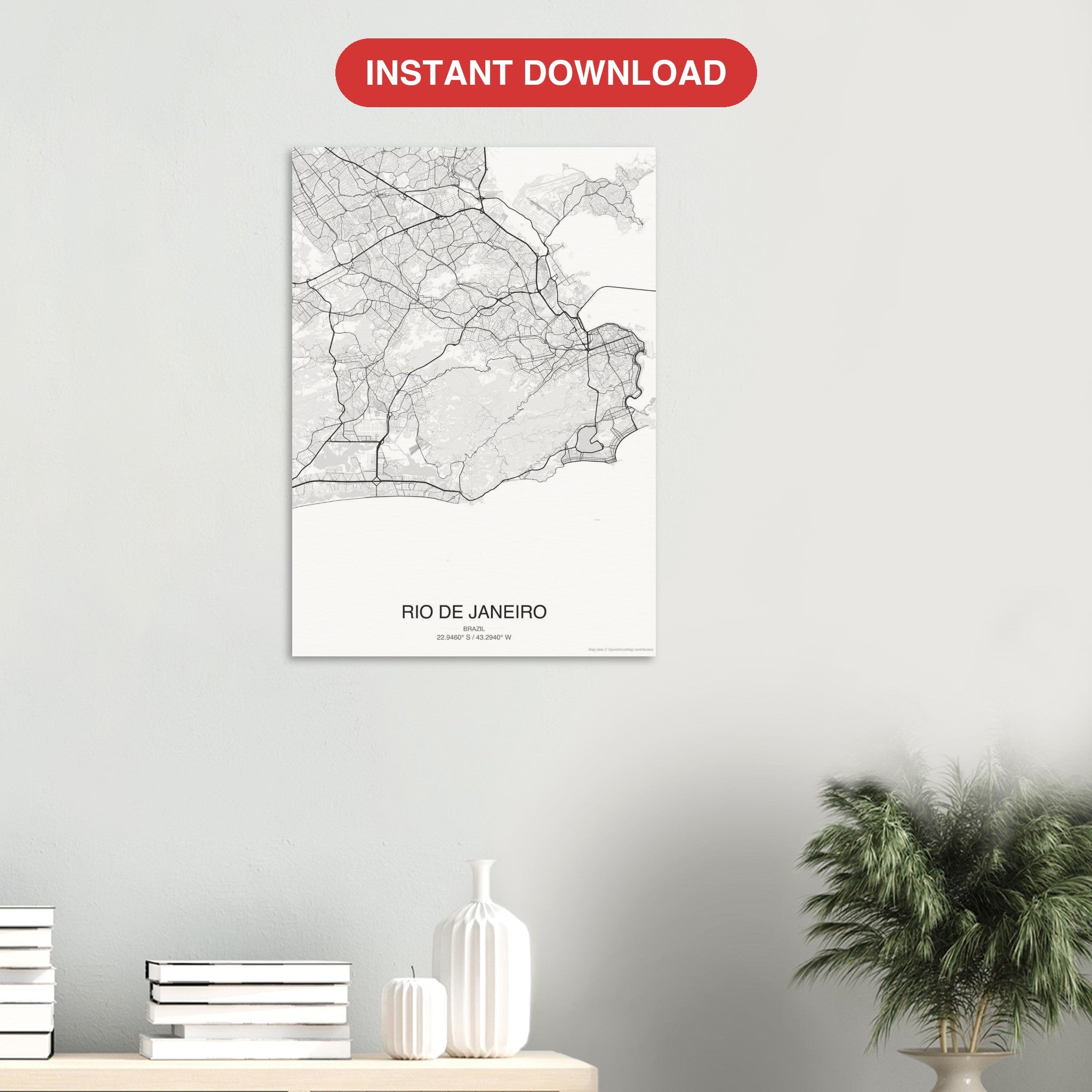 Rio de Janeiro map digital download — Classic style, instant download