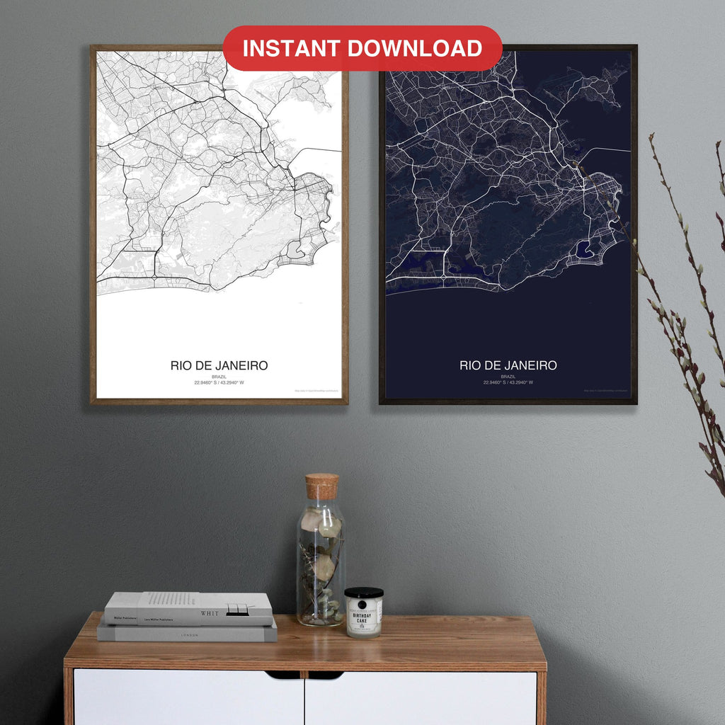 Rio de Janeiro map digital download - Classic and Dark styles, instant download, square lead