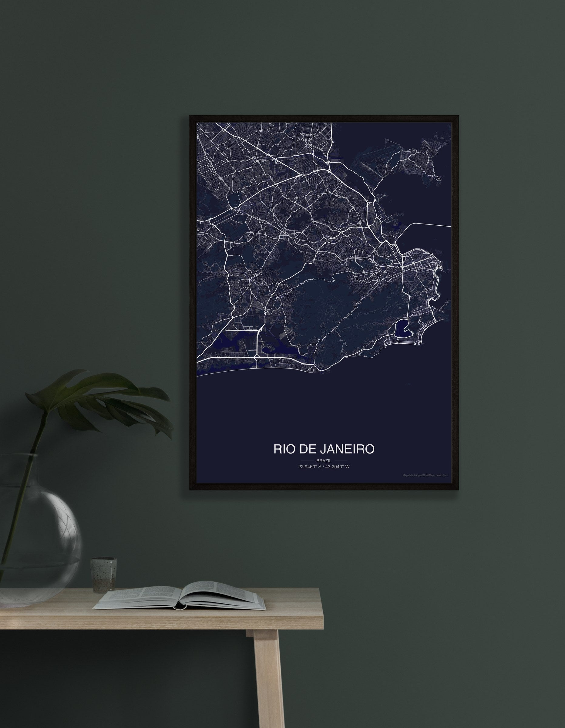 Rio de Janeiro map digital download - Dark style