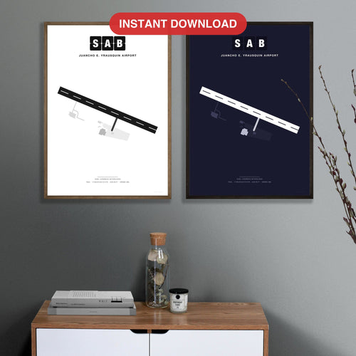 SAB Juancho E. Yrausquin Airport map - Classic and Dark styles, instant download, square lead
