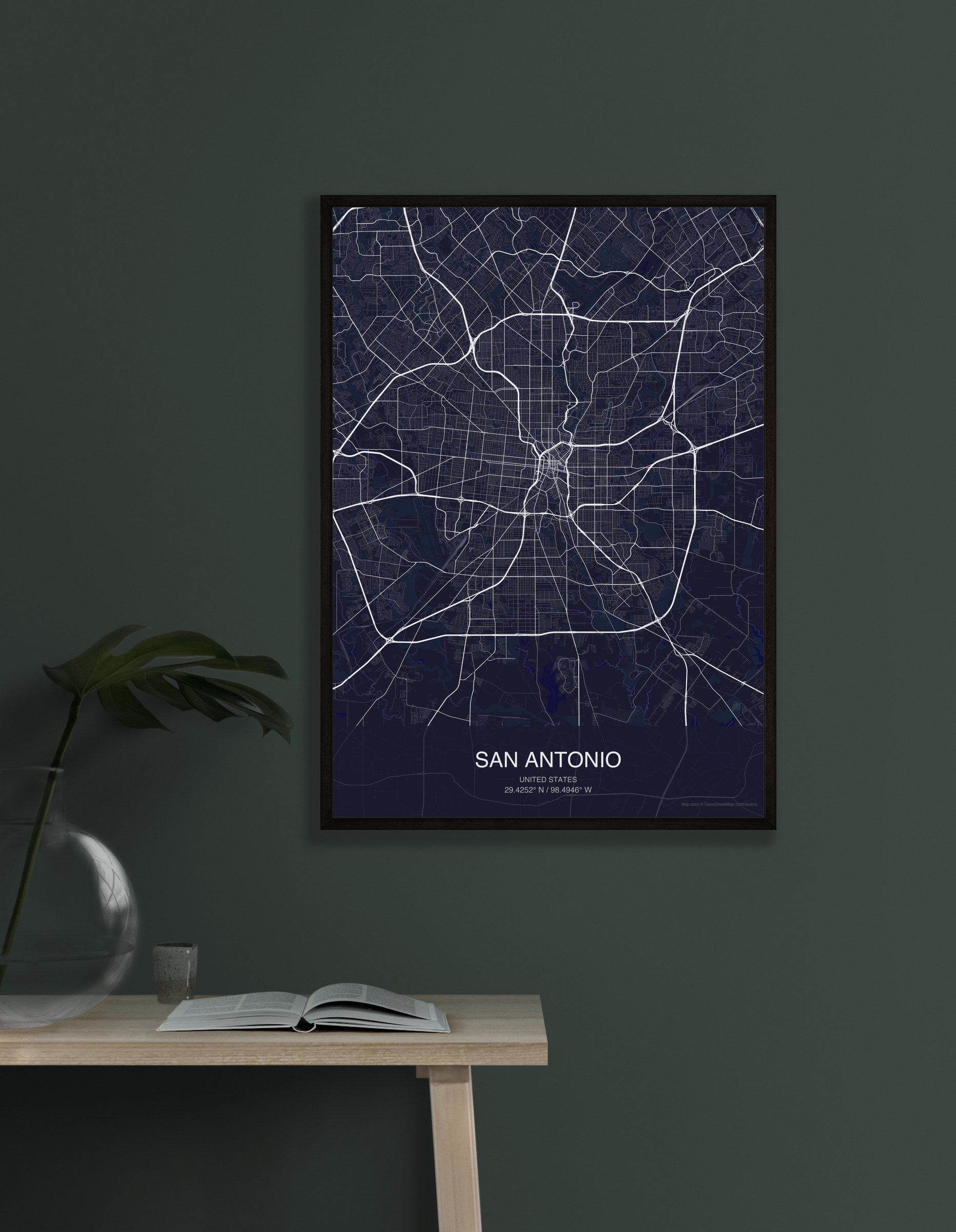 San Antonio map digital download - Dark style