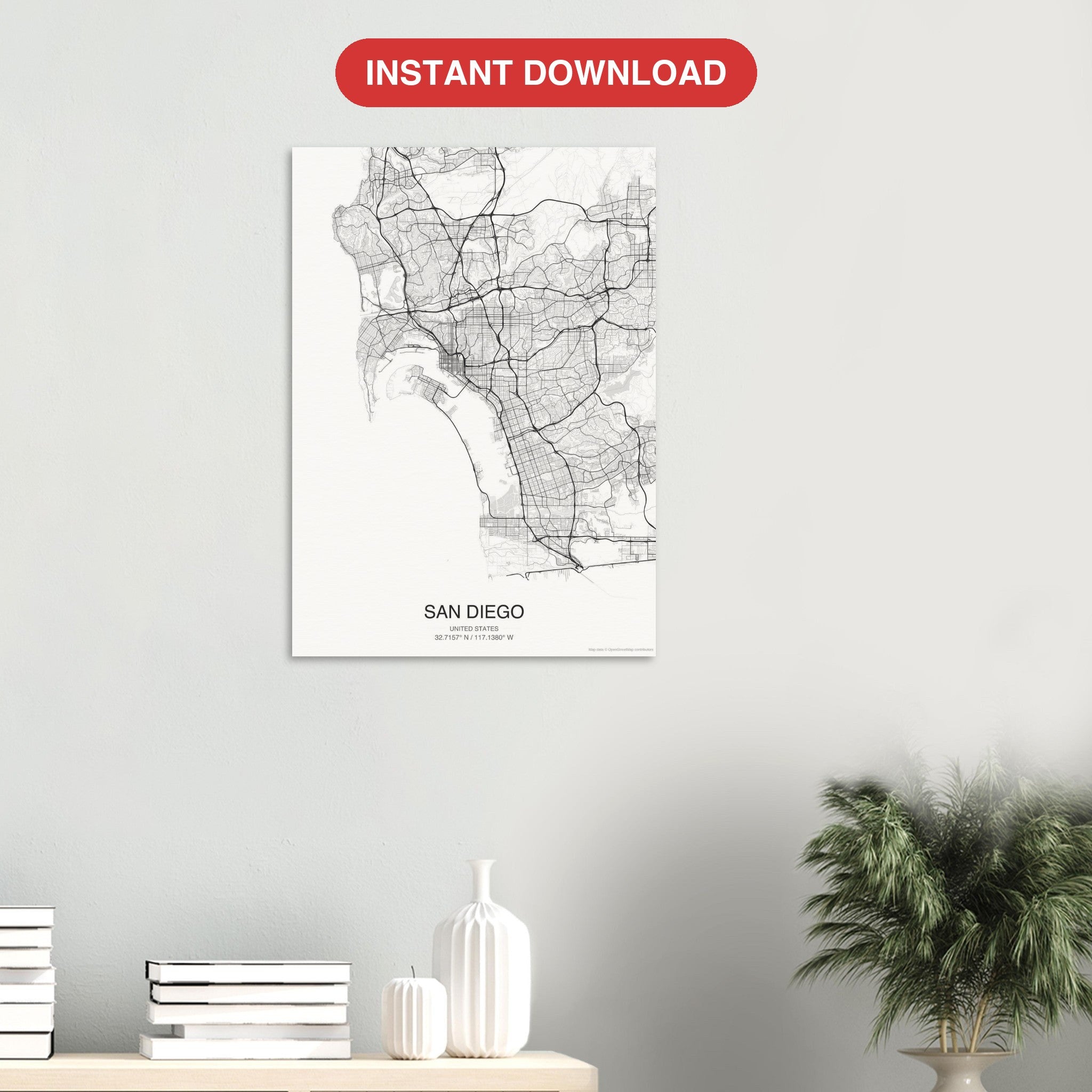 San Diego map digital download — Classic style, instant download
