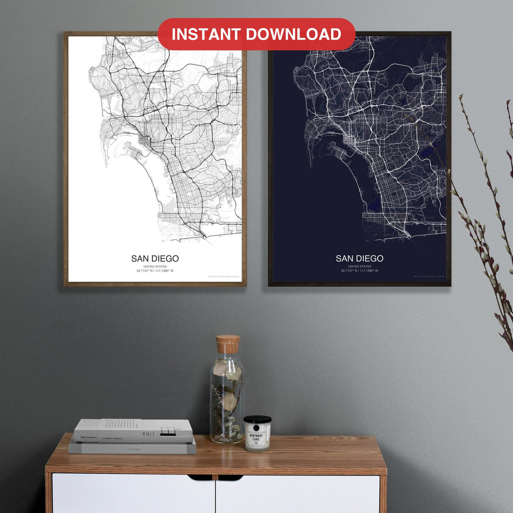San Diego map digital download - Classic and Dark styles, instant download, square lead